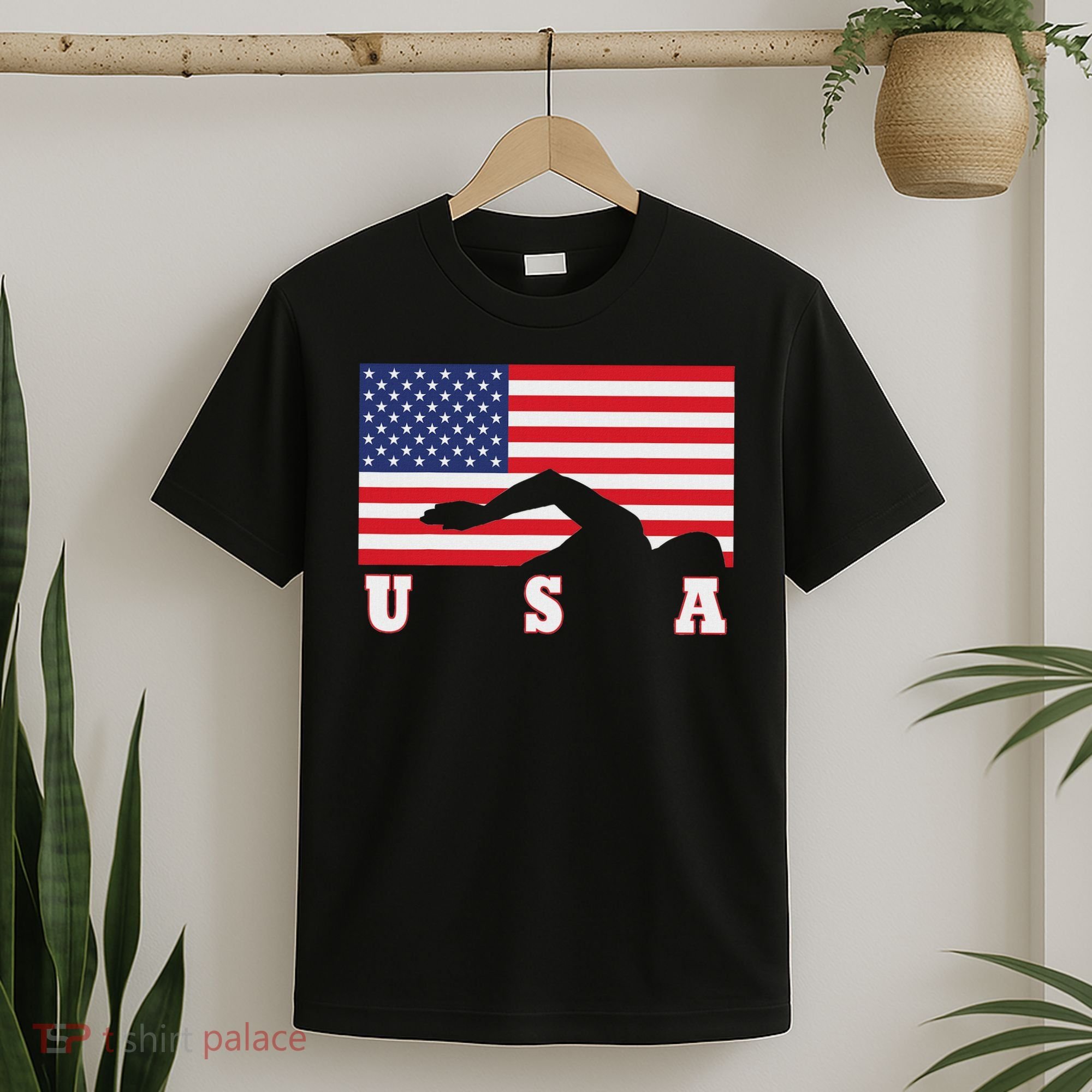 American Flag Swimming Usa Gift T-Shirt