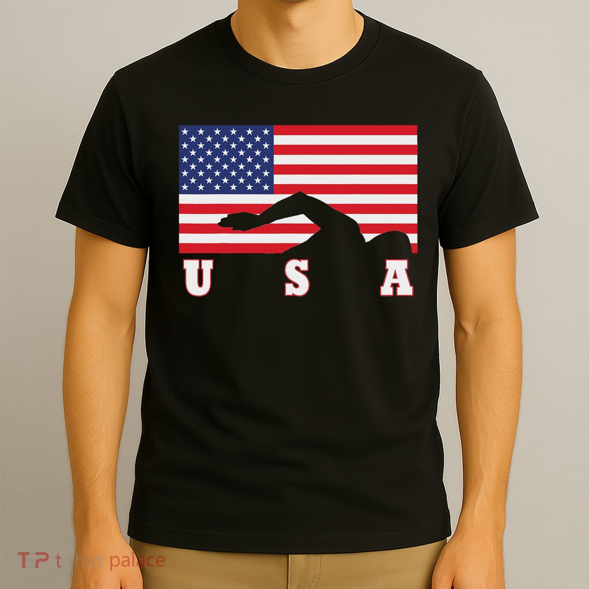 American Flag Swimming Usa Gift T-Shirt