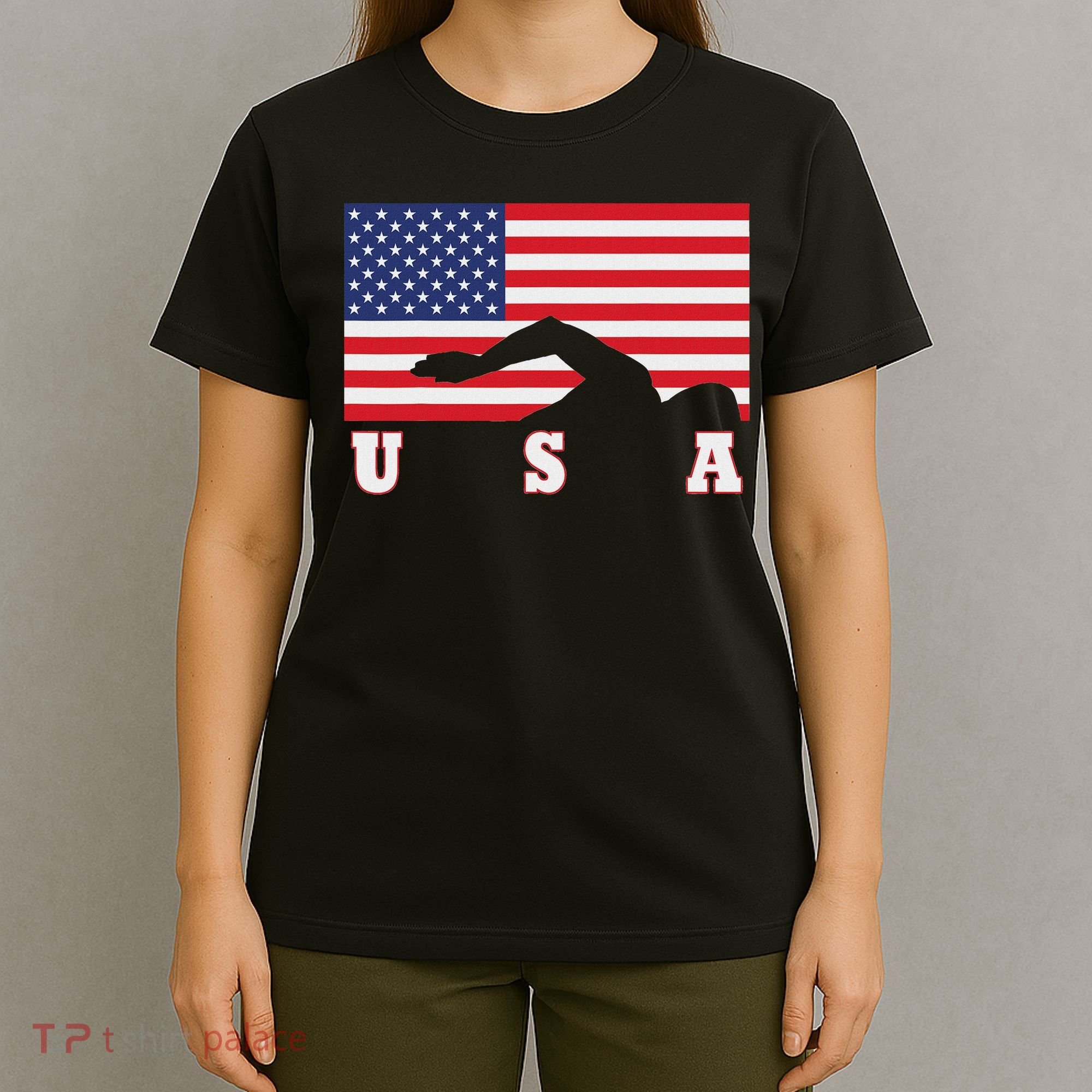 American Flag Swimming Usa Gift T-Shirt