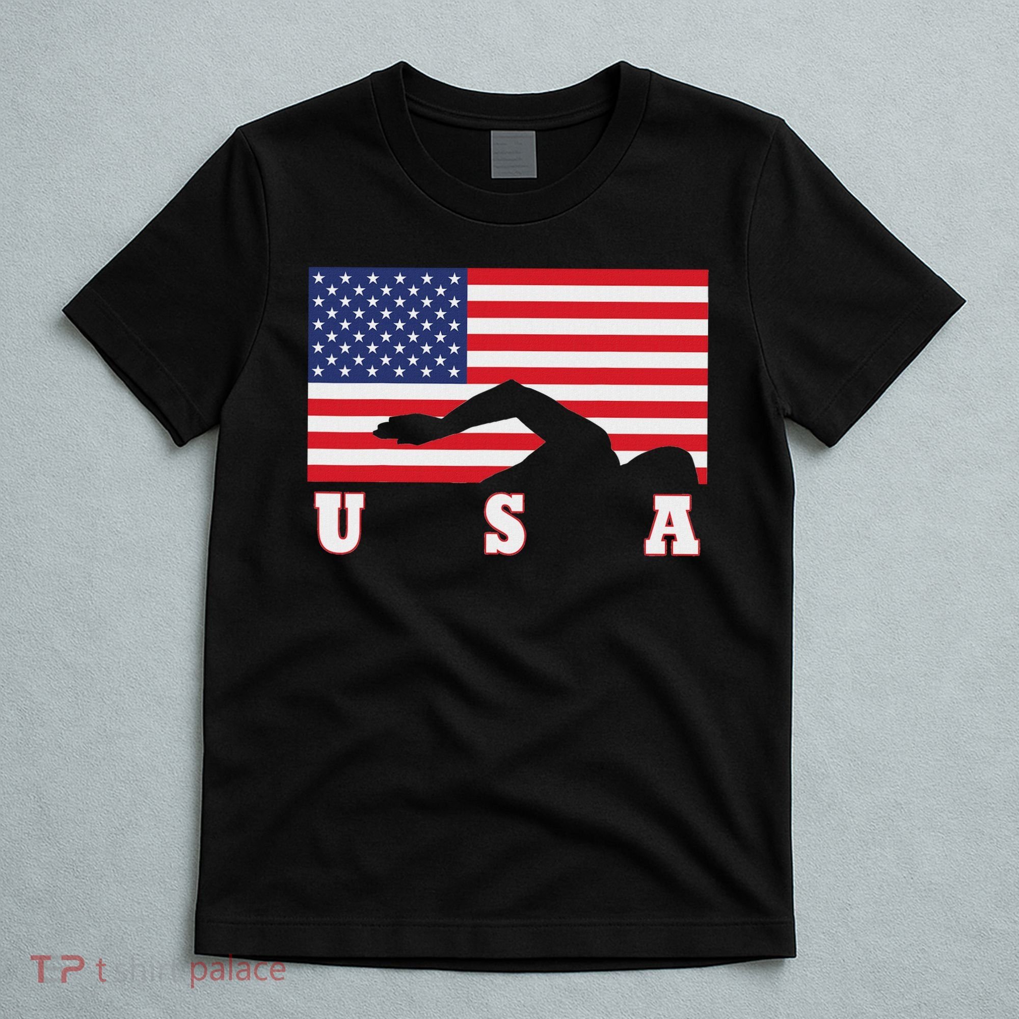 American Flag Swimming Usa Gift T-Shirt