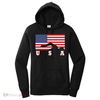 American Flag Swimming Usa Gift Women's Hoodie