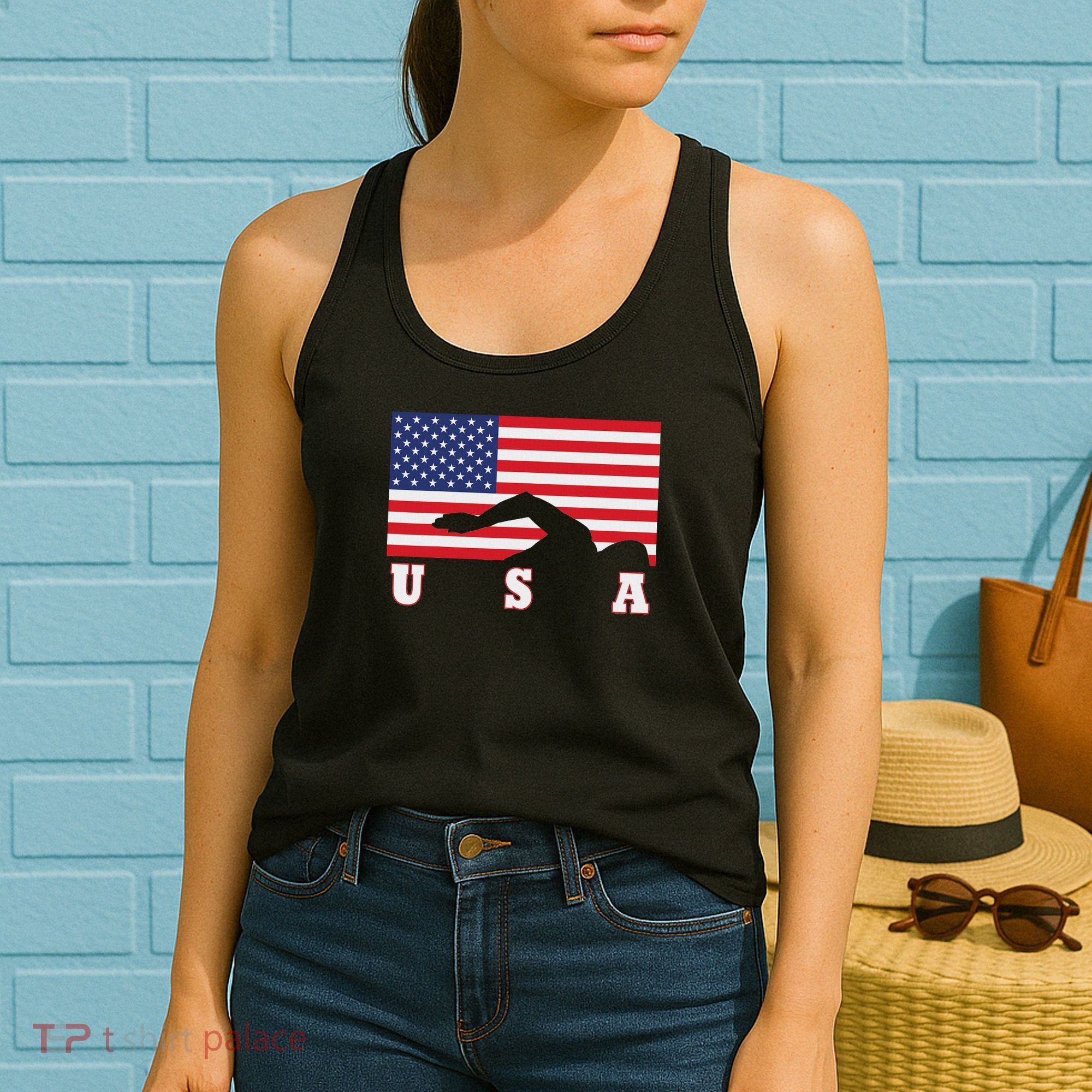 American Flag Swimming Usa Gift Women's Tank Top