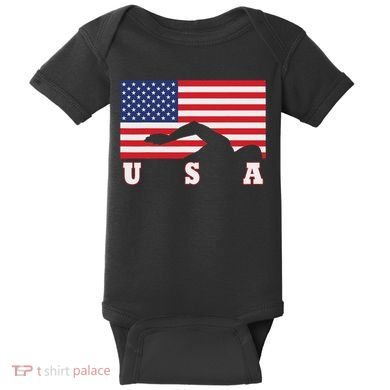 American Flag Swimming Usa Gift Baby Bodysuit