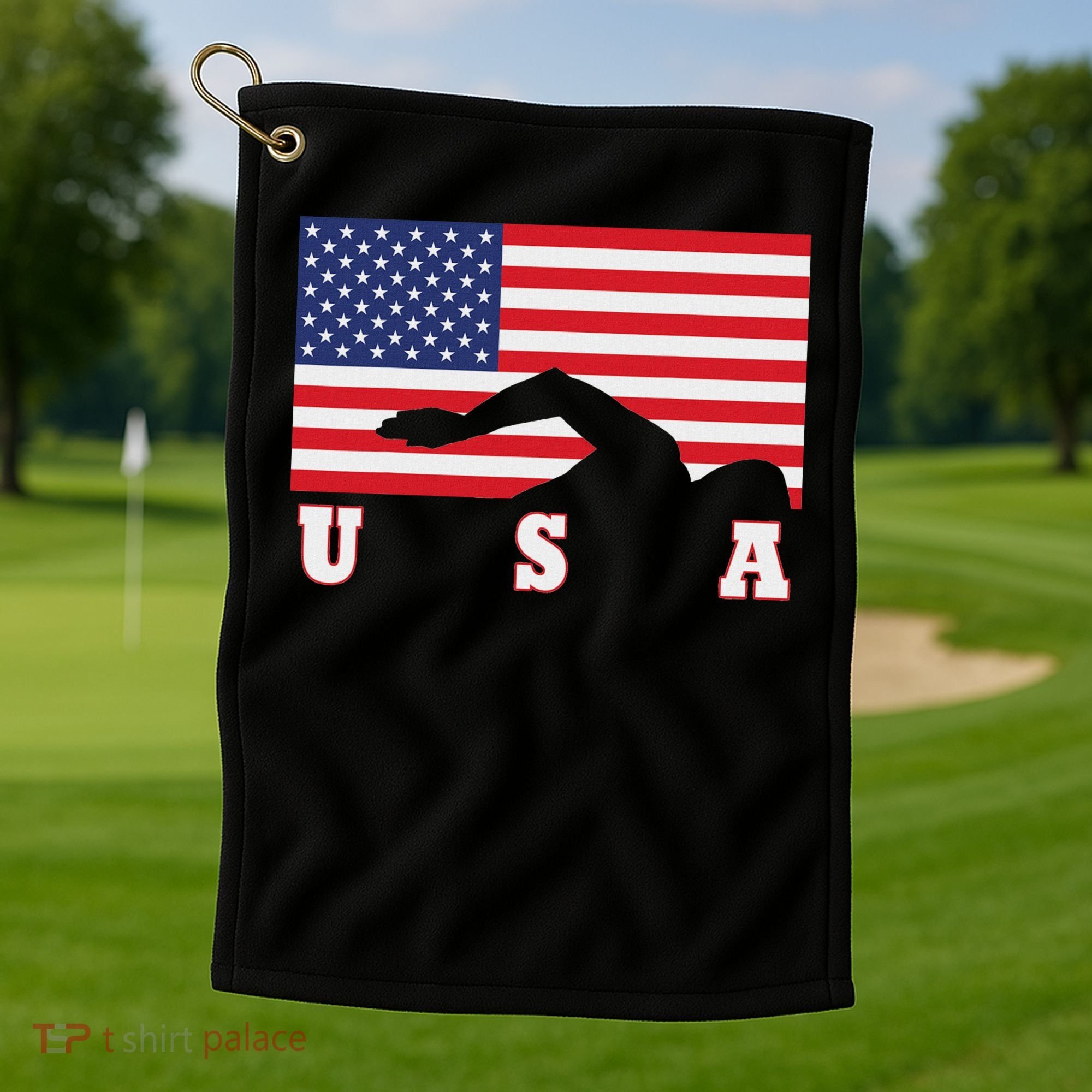 American Flag Swimming Usa Gift Golf Towel