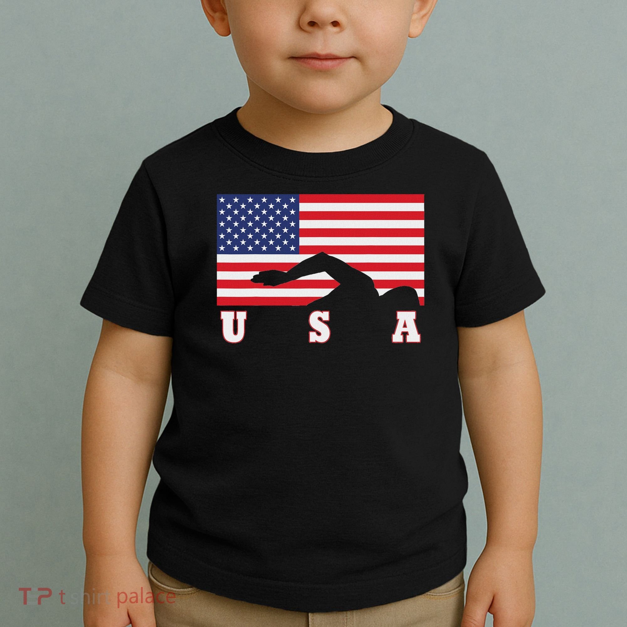 American Flag Swimming Usa Gift Toddler T-Shirt