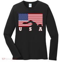 American Flag Swimming Usa Gift Women's Long Sleeve Shirt thumb 0
