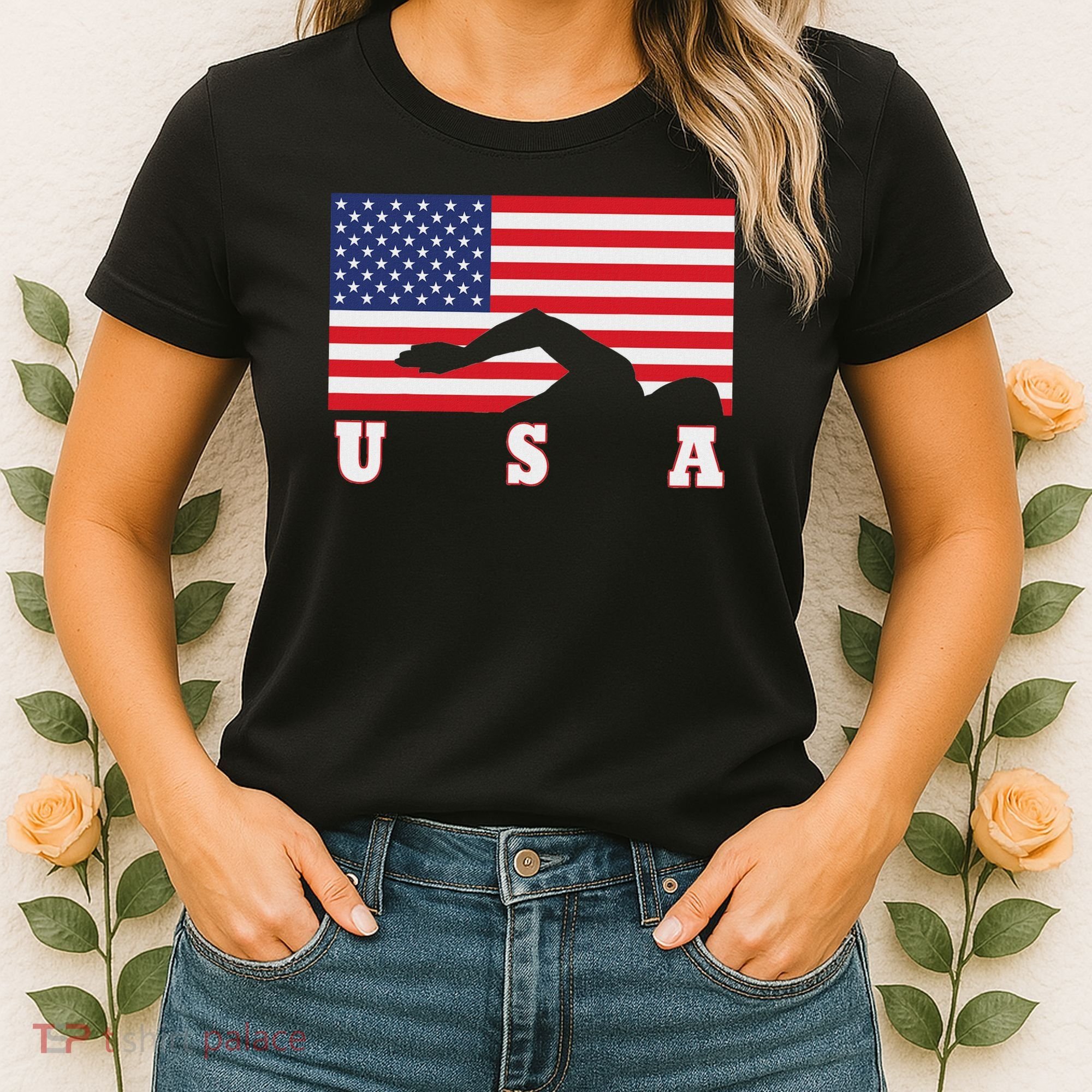 American Flag Swimming Usa Gift Women's T-Shirt