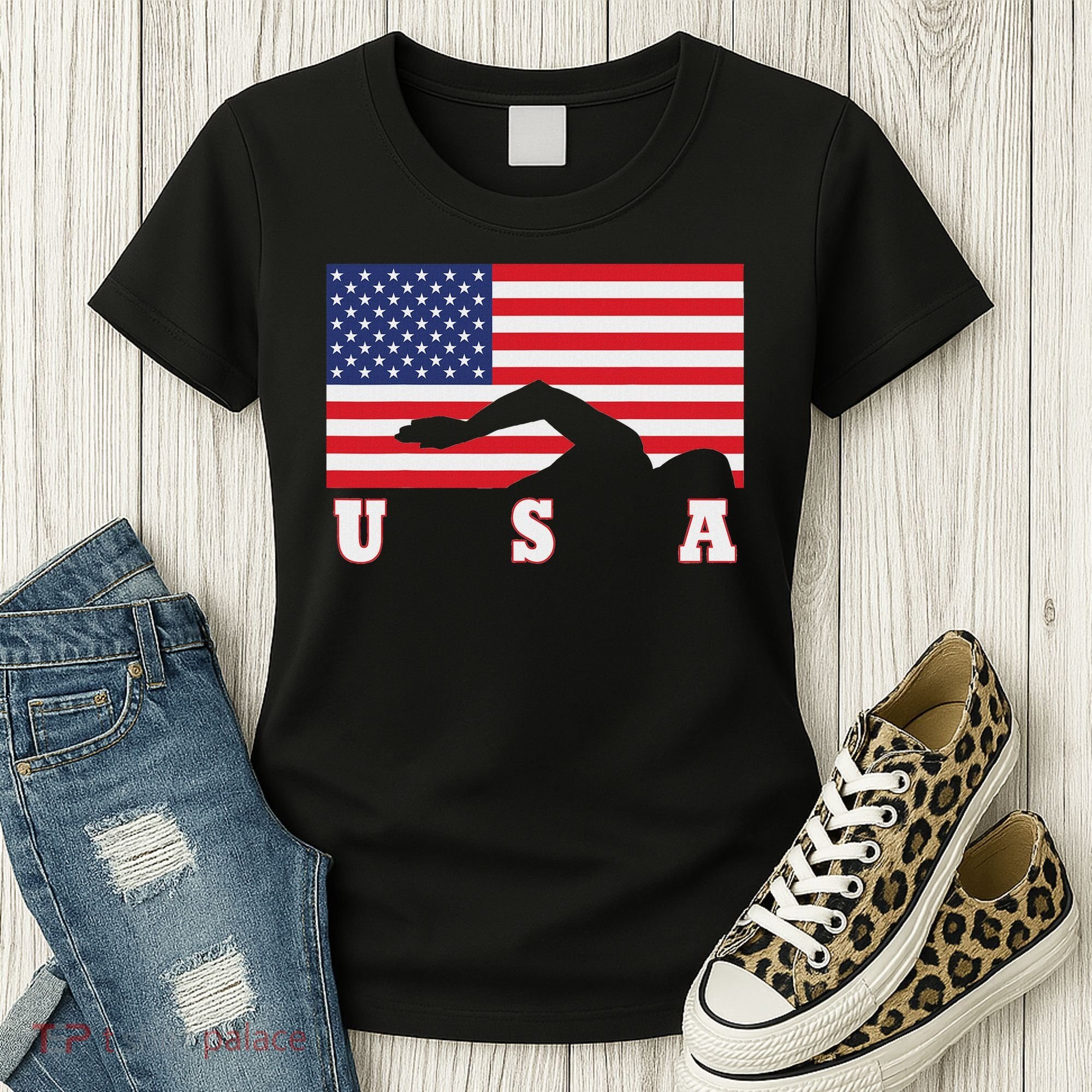 American Flag Swimming Usa Gift Women's T-Shirt