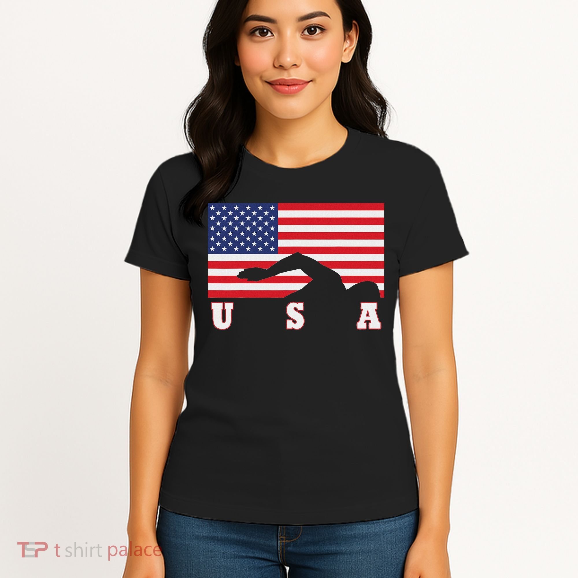 American Flag Swimming Usa Gift Women's T-Shirt