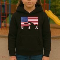 American Flag Swimming Usa Gift Kids Hoodie thumb 3