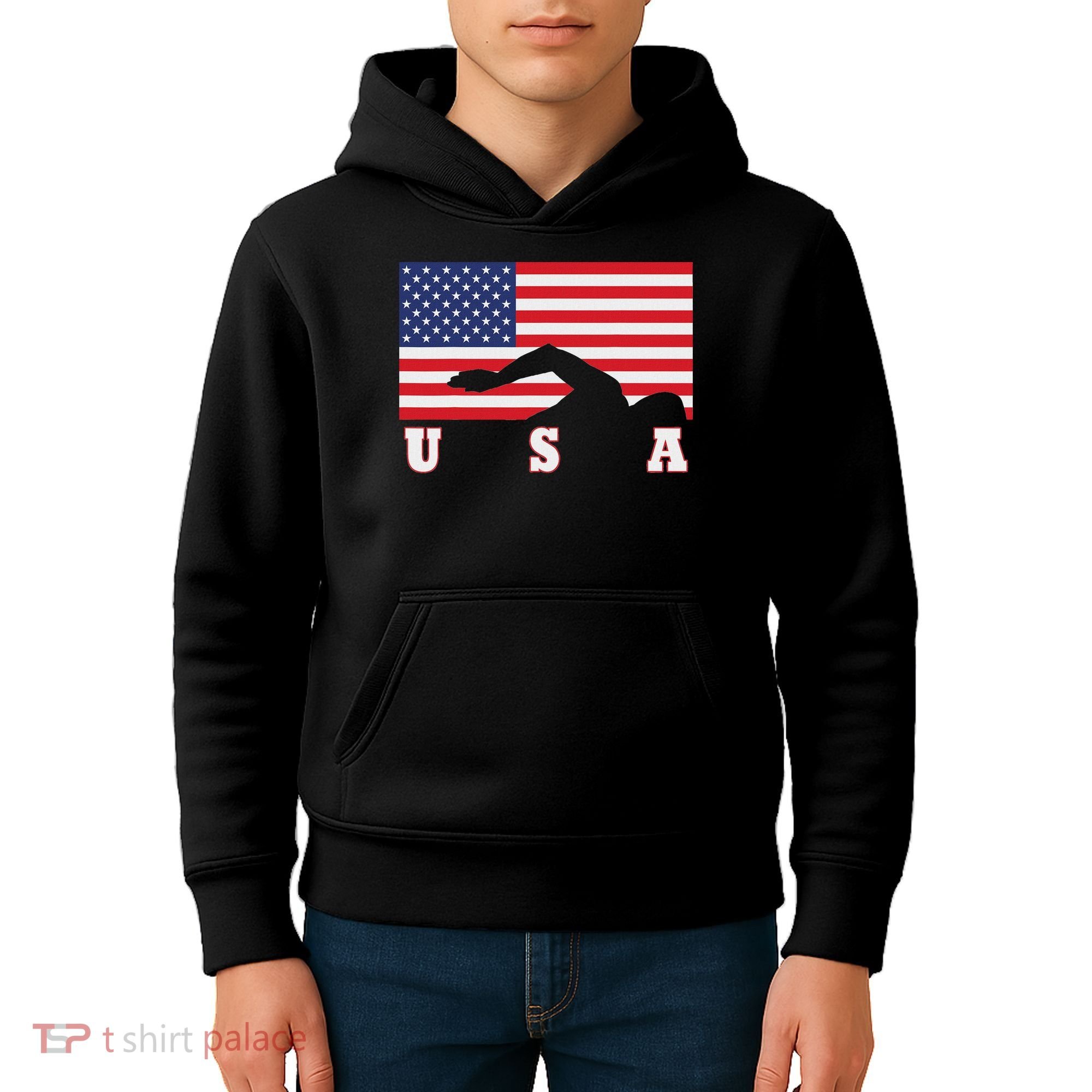 American Flag Swimming Usa Gift Kids Hoodie