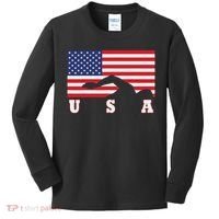 American Flag Swimming Usa Gift Kids Long Sleeve Shirt thumb 0