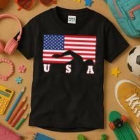 American Flag Swimming Usa Gift Kids T-Shirt thumb 3
