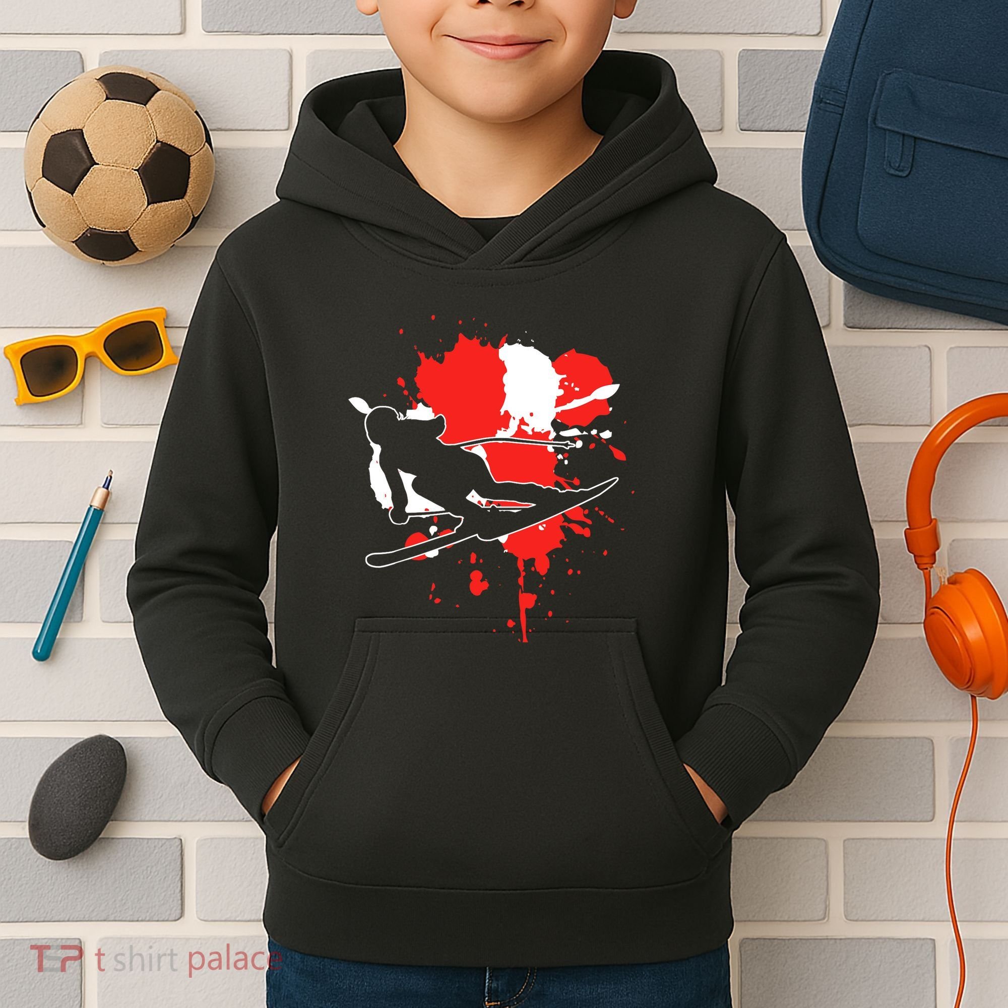 Austria Flag Skier Austrian Alpine Skiing Kids Hoodie