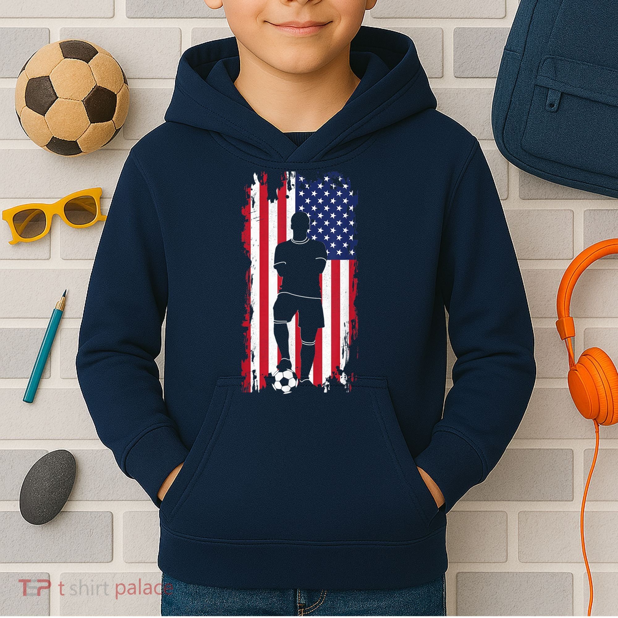 American Flag Soccer Apparel - Soccer Kids Hoodie