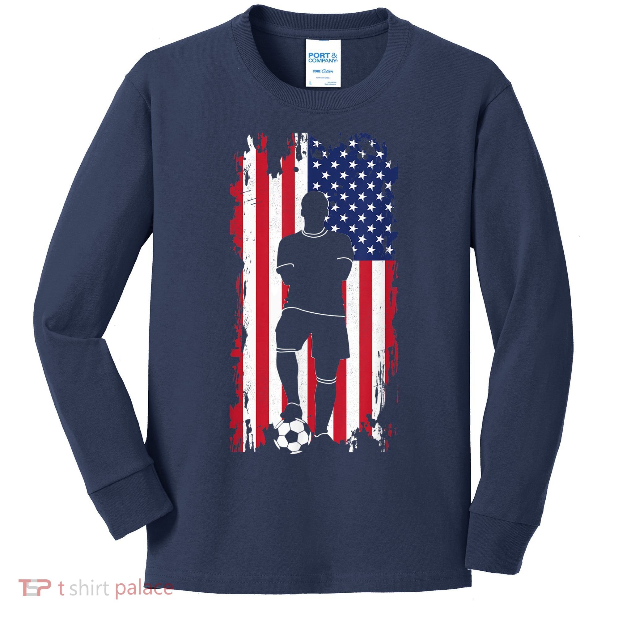 American Flag Soccer Apparel - Soccer Kids Long Sleeve Shirt