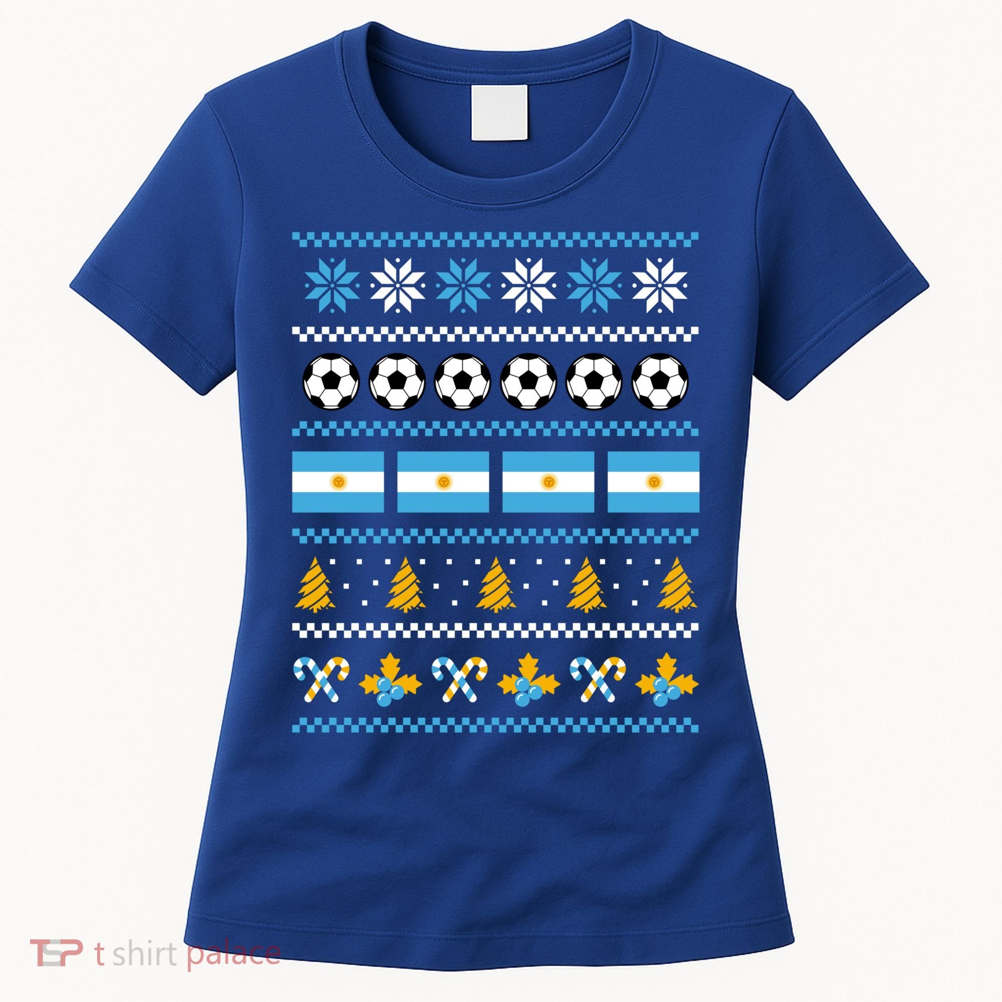 Argentinian Flag Soccer Ugly Christmas Sweater Argentina Cute Gift Women's T-Shirt