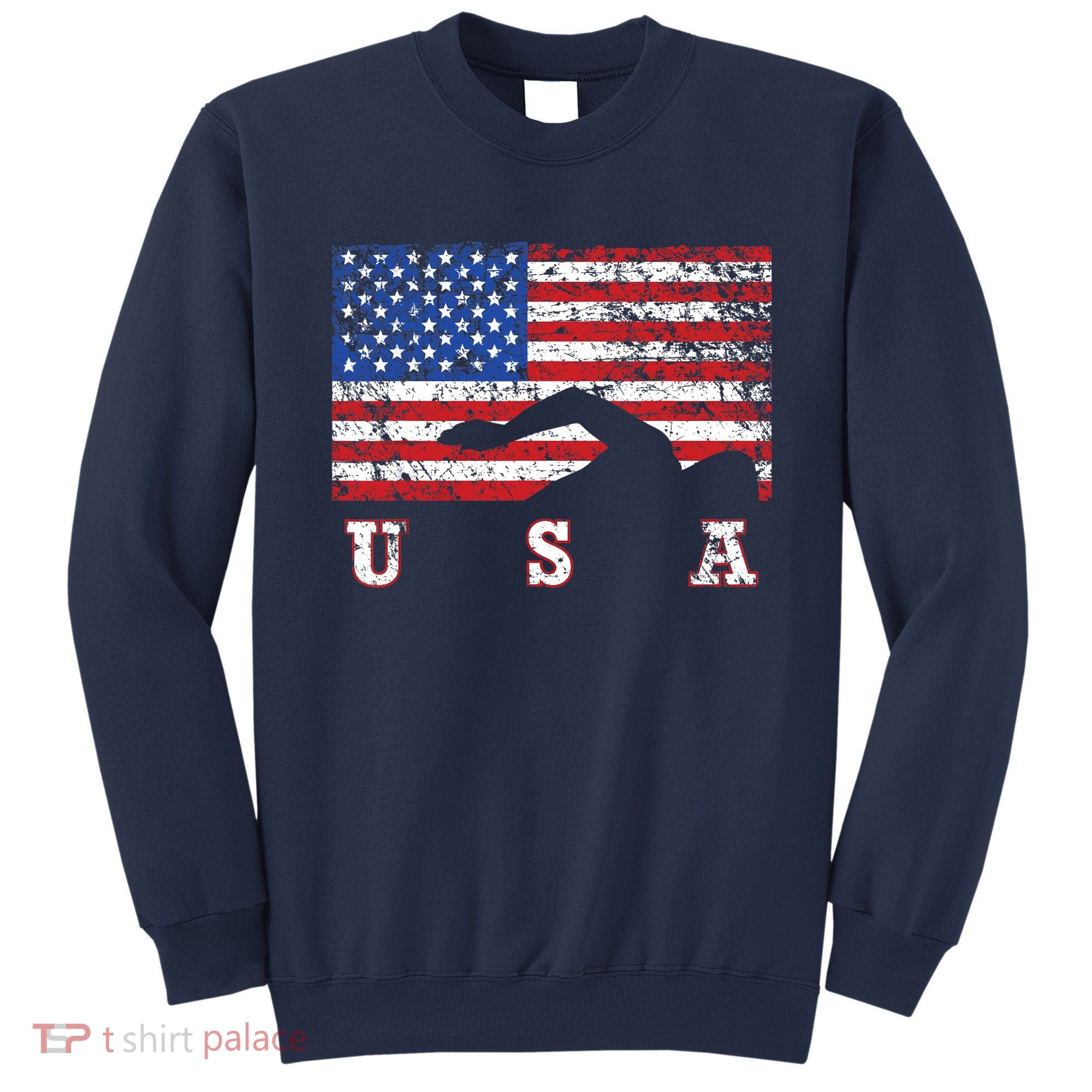 American Flag Swimming USA Gift, Swim Team Sweatshirt