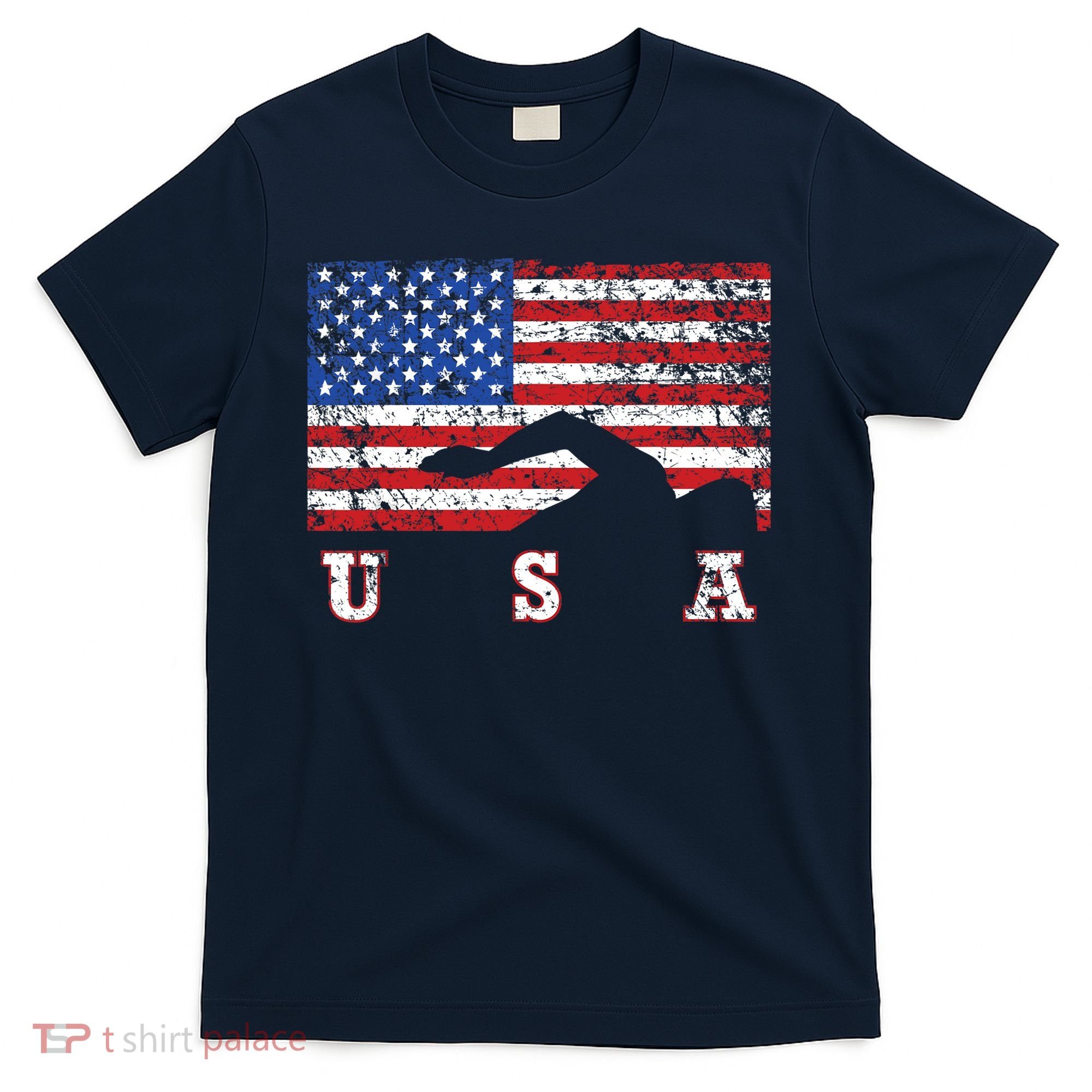 American Flag Swimming USA Gift, Swim Team T-Shirt