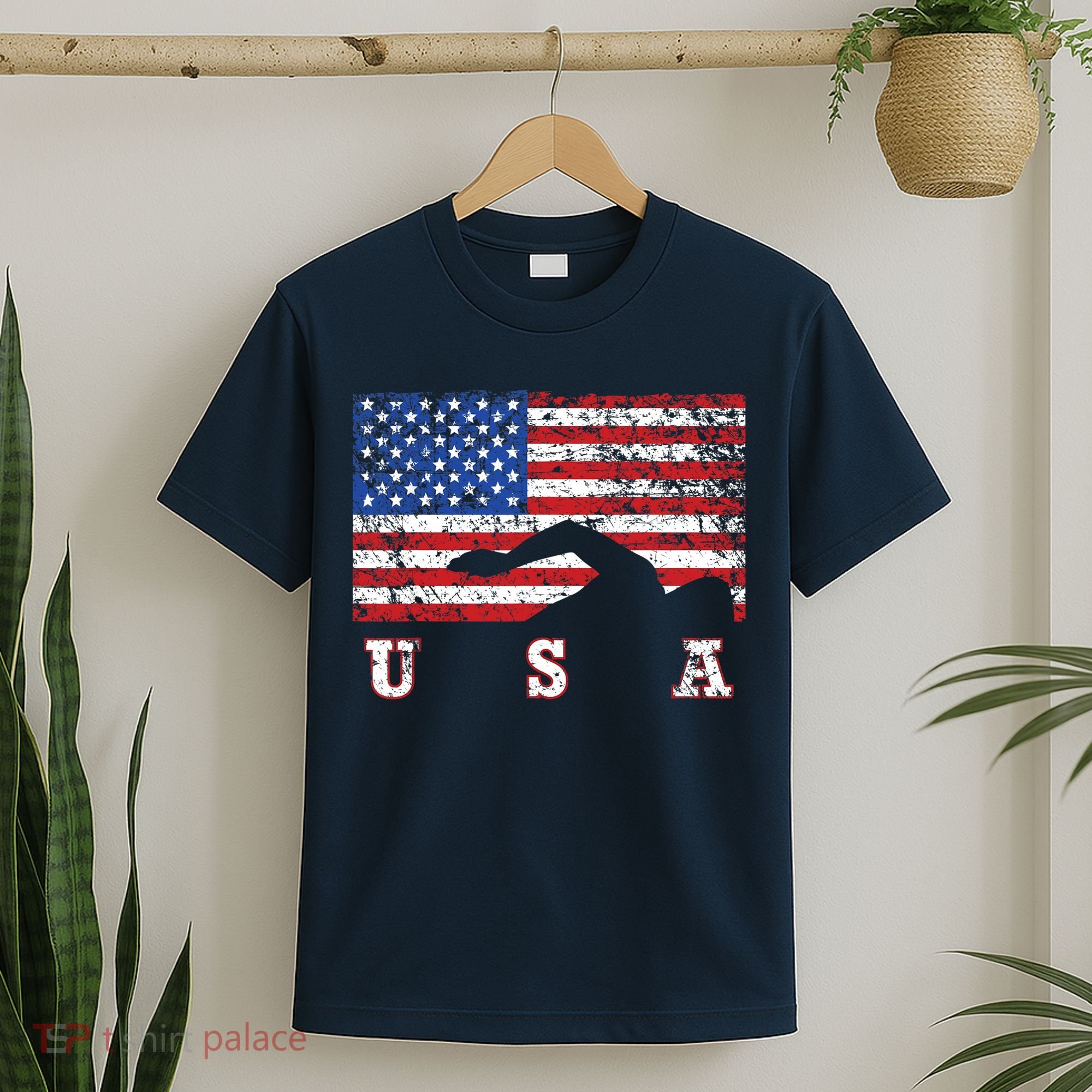 American Flag Swimming USA Gift, Swim Team T-Shirt