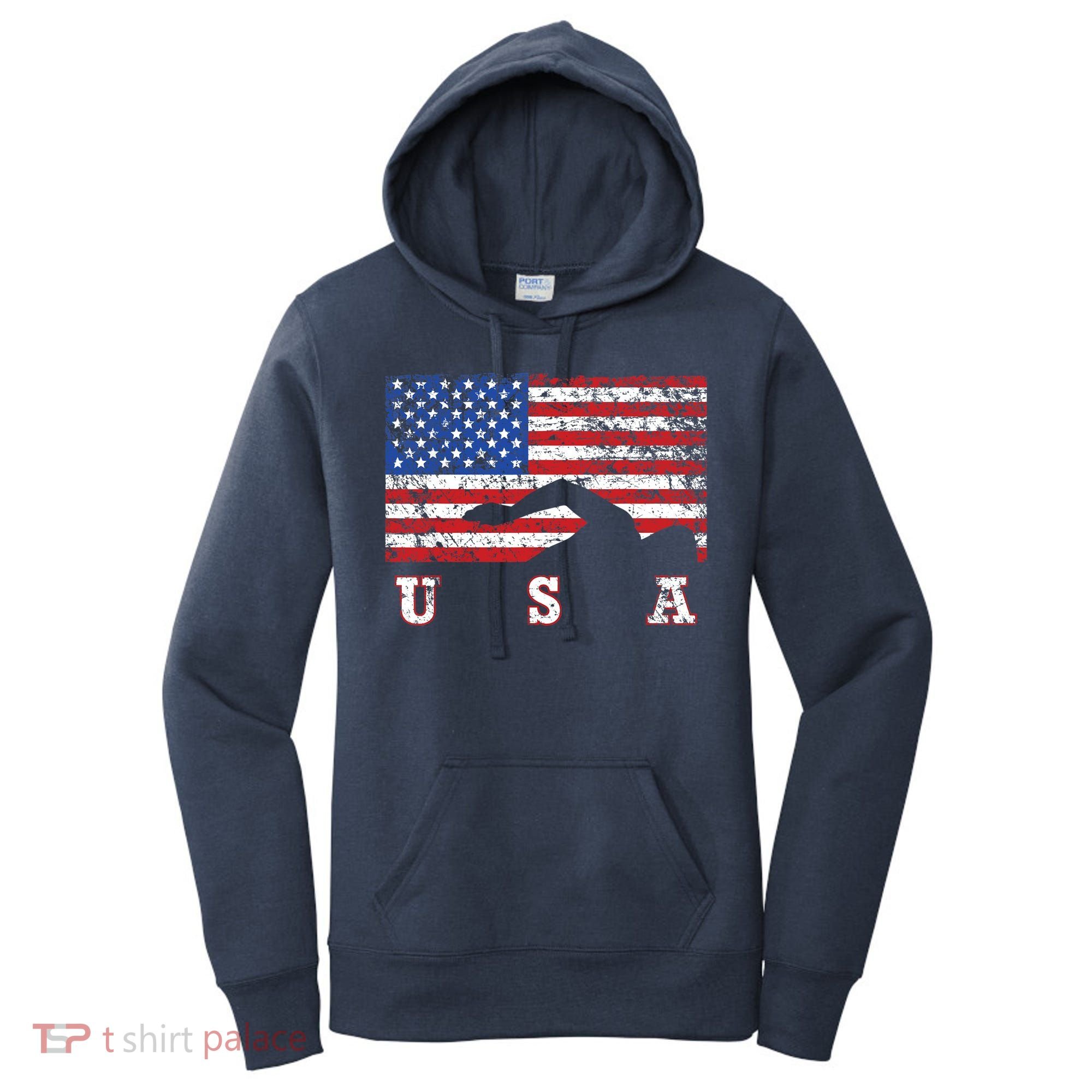 American Flag Swimming USA Gift, Swim Team Women's Hoodie