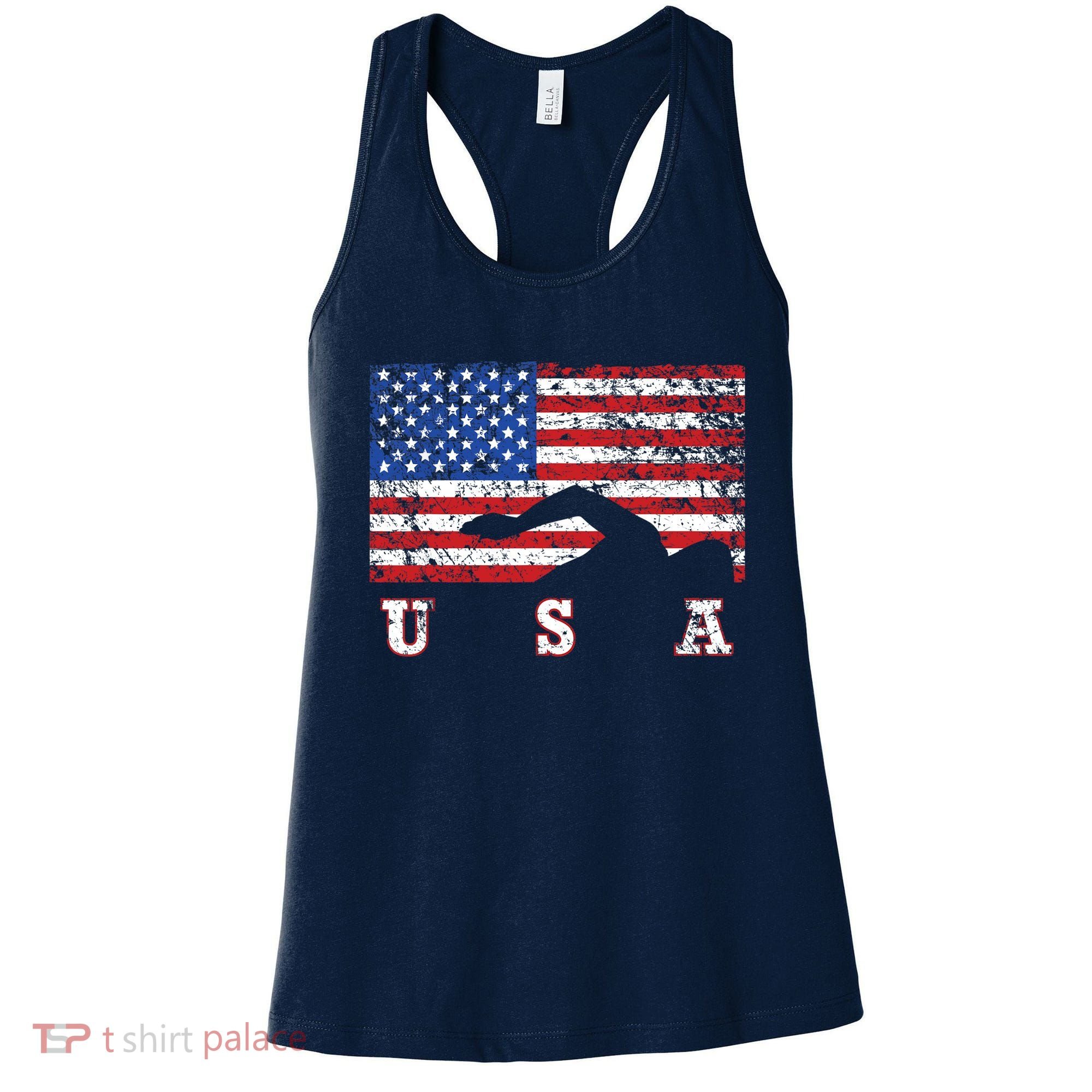 American Flag Swimming USA Gift, Swim Team Women's Tank Top