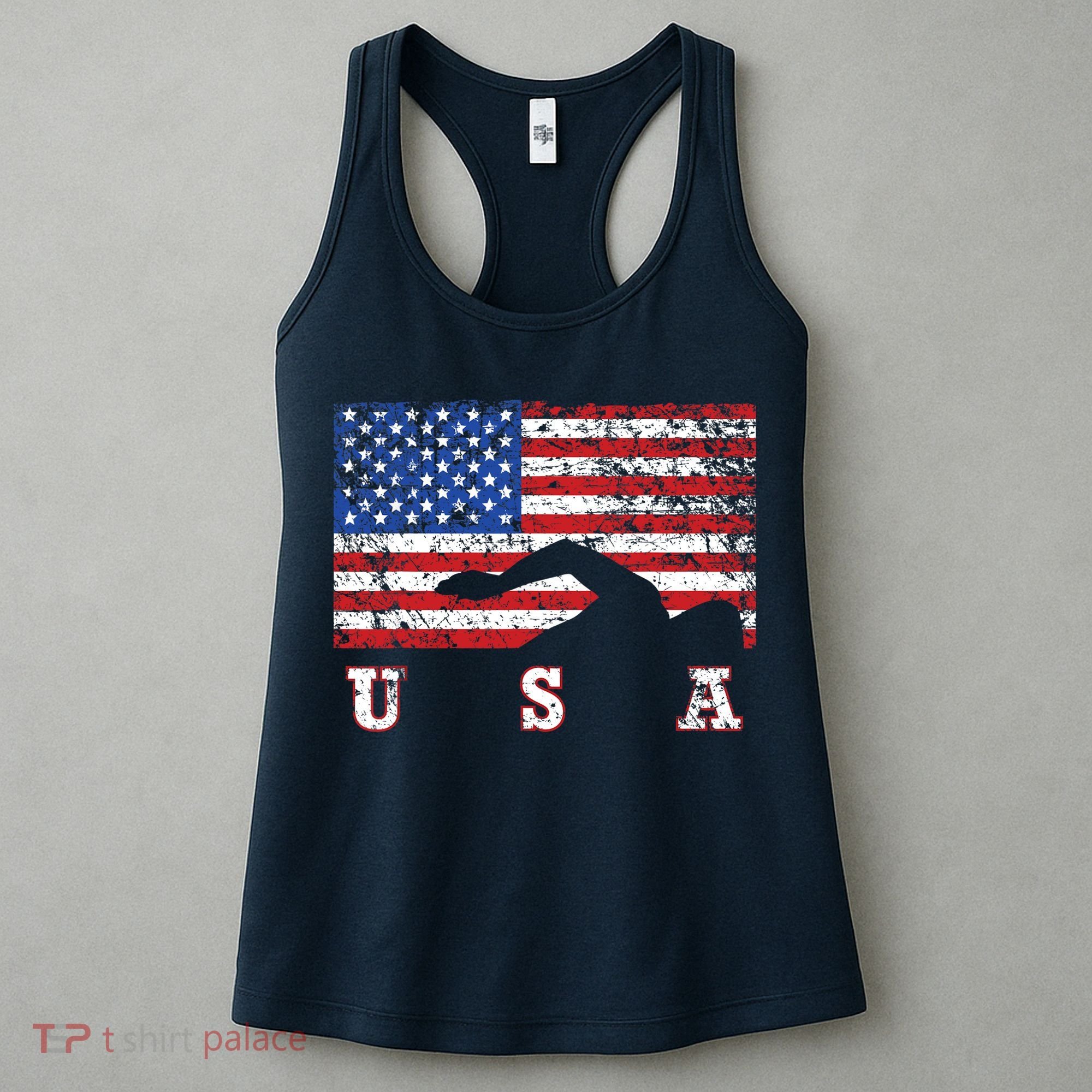 American Flag Swimming USA Gift, Swim Team Women's Tank Top