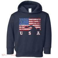 American Flag Swimming USA Gift, Swim Team Toddler Hoodie thumb 0
