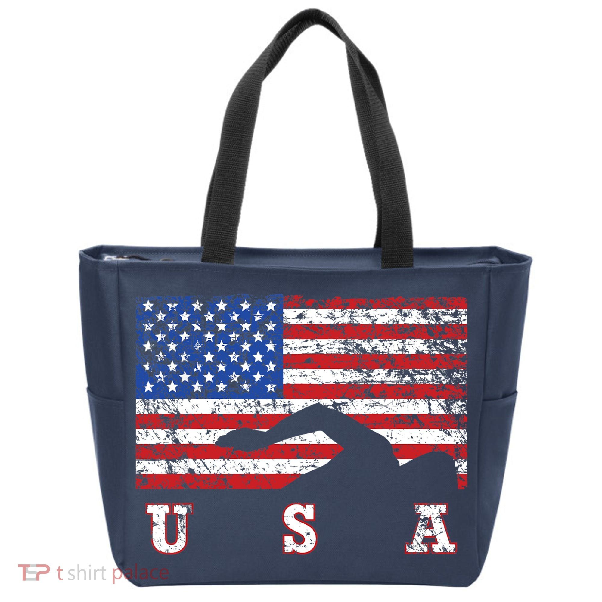 American Flag Swimming USA Gift, Swim Team Tote Bag