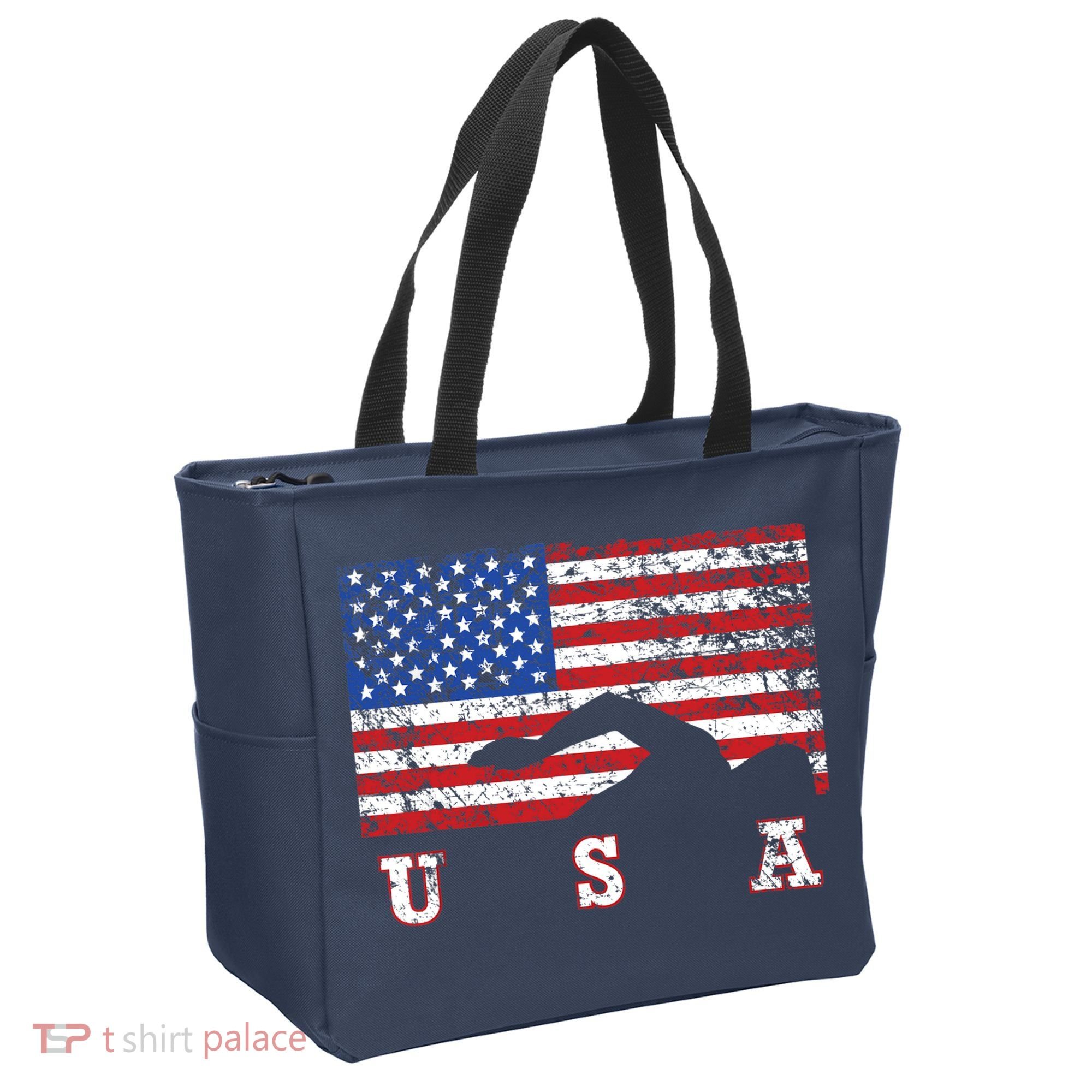American Flag Swimming USA Gift, Swim Team Tote Bag