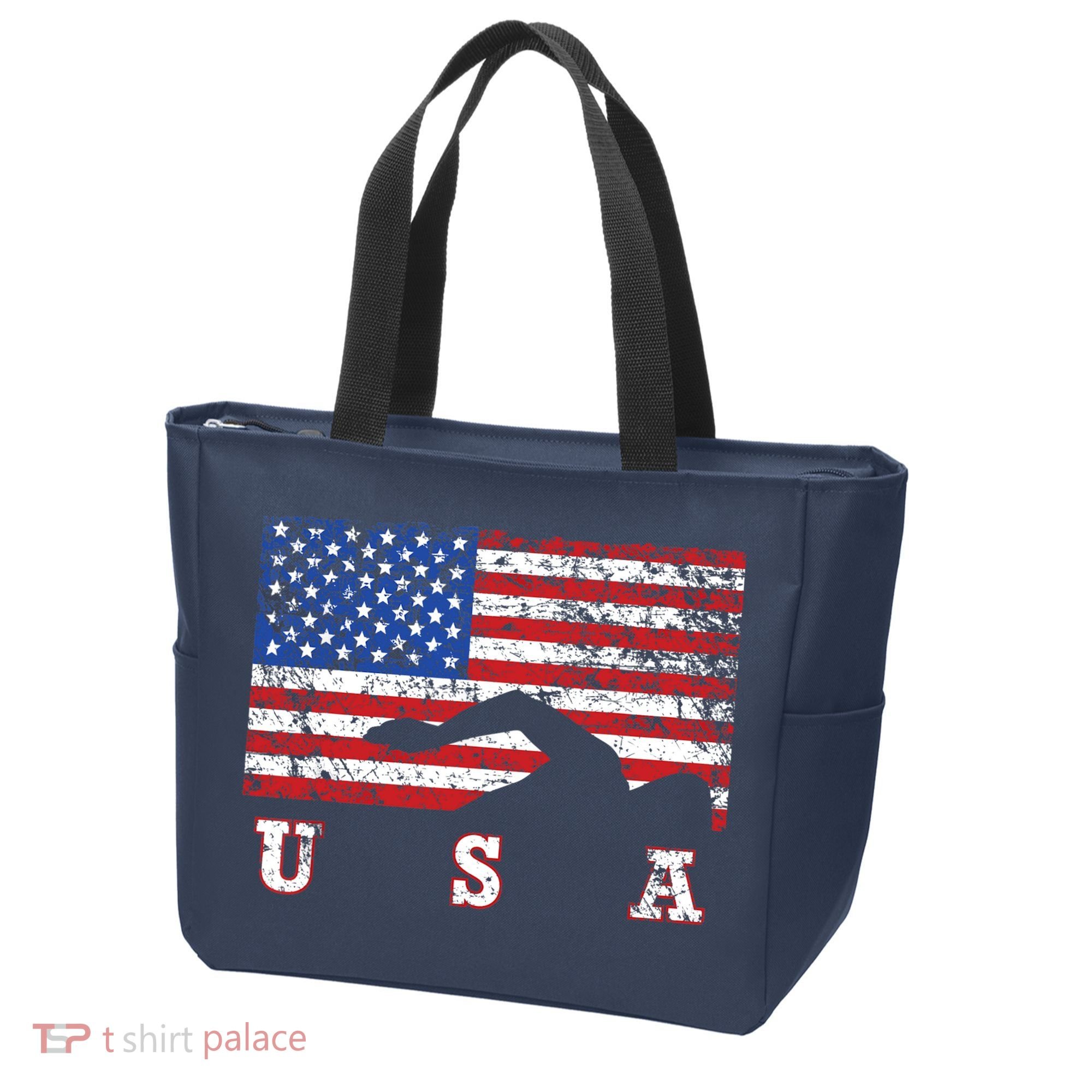 American Flag Swimming USA Gift, Swim Team Tote Bag