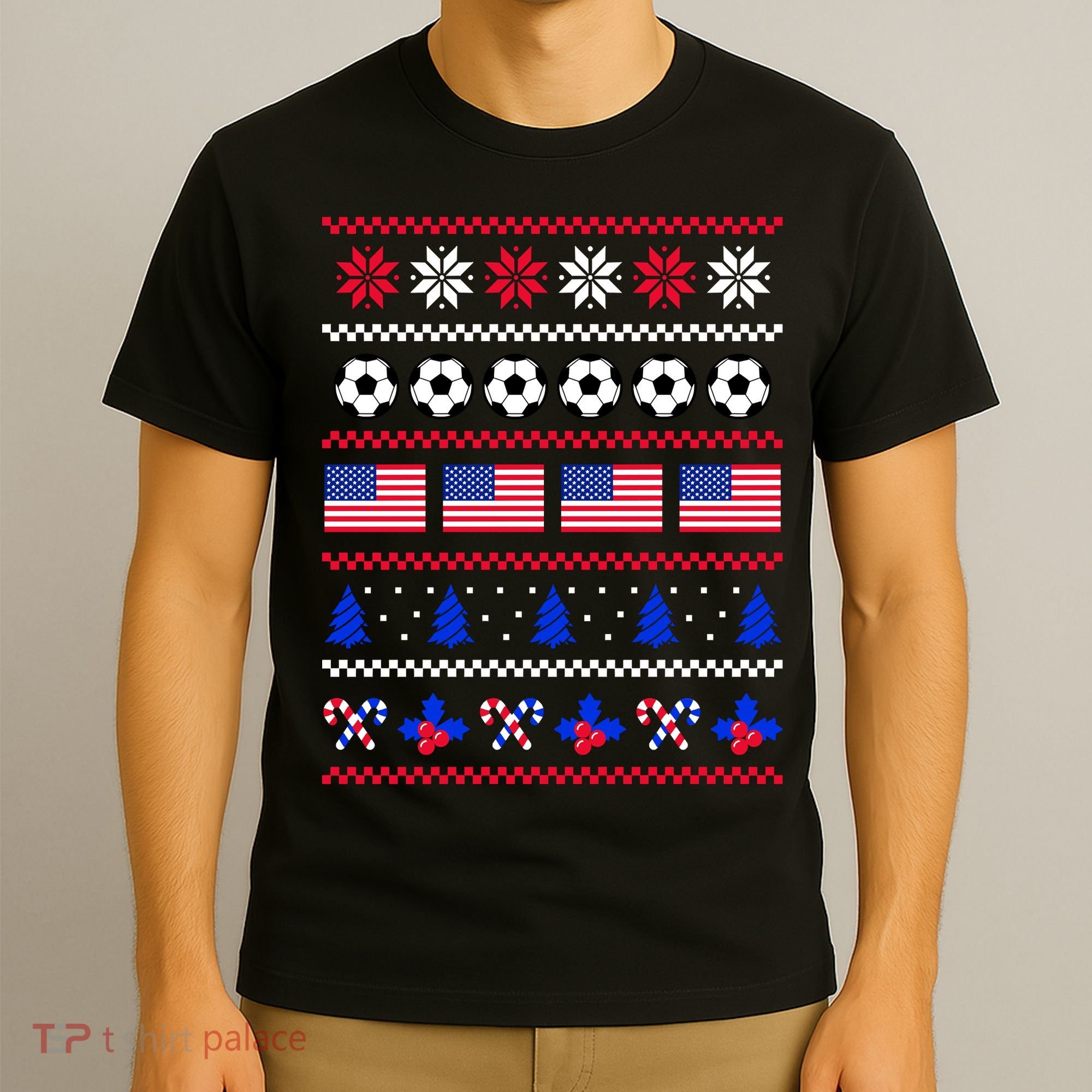 American Flag Soccer Ugly Christmas Sweater America USA T-Shirt