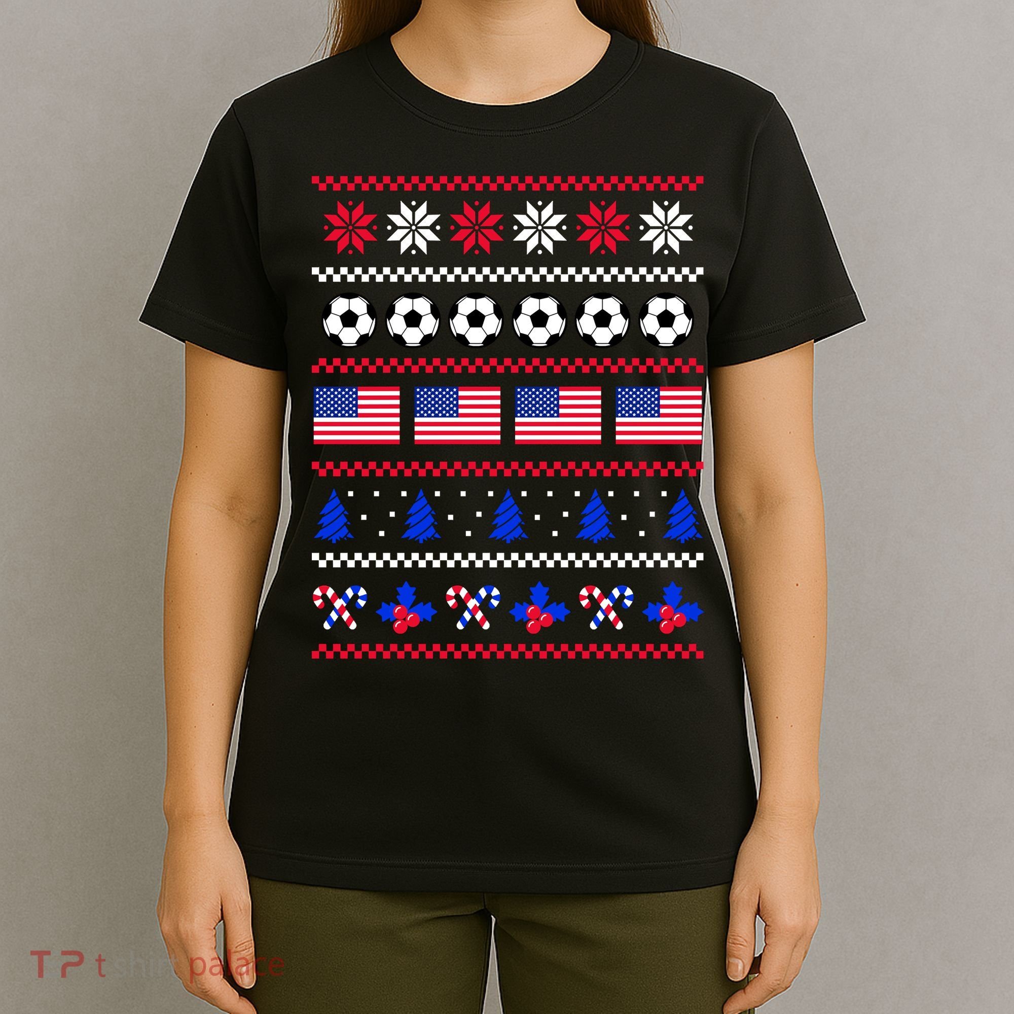 American Flag Soccer Ugly Christmas Sweater America USA T-Shirt