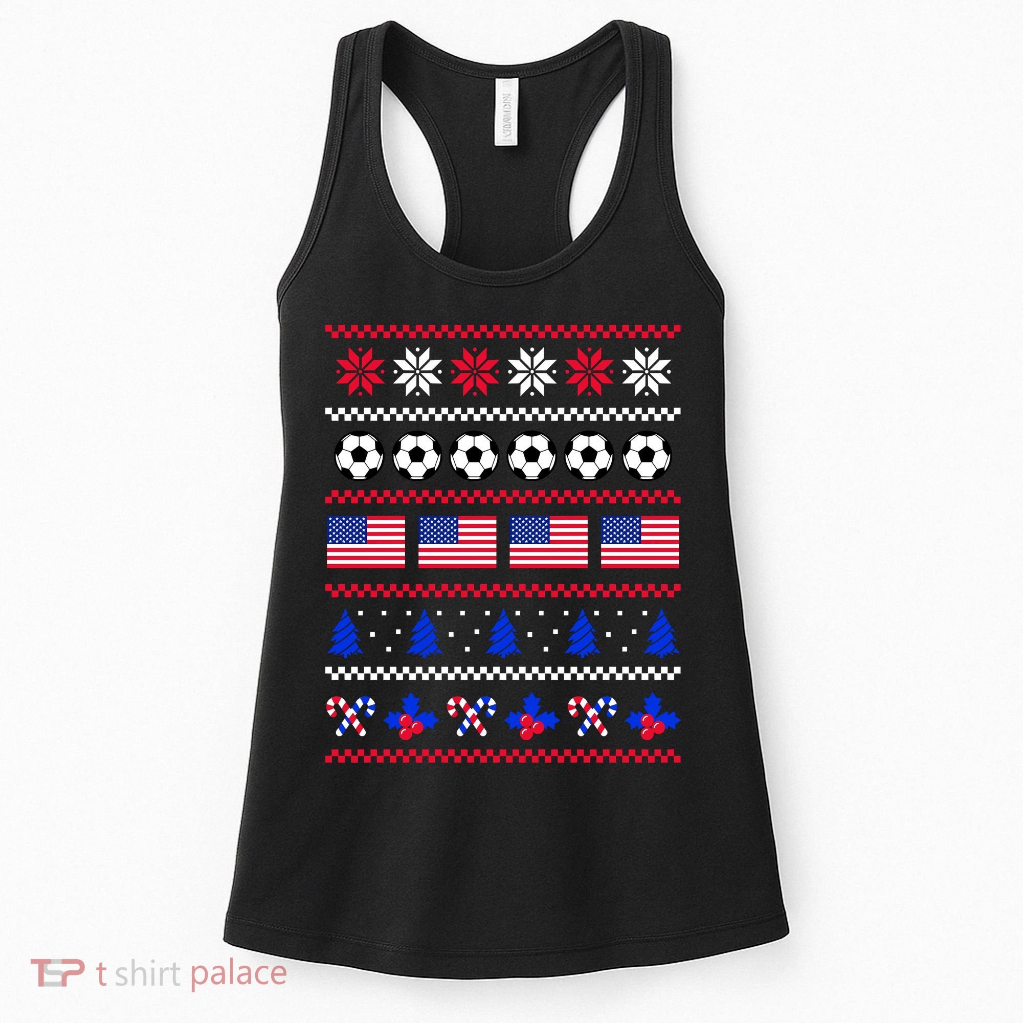 American Flag Soccer Ugly Christmas Sweater America USA Women's Tank Top