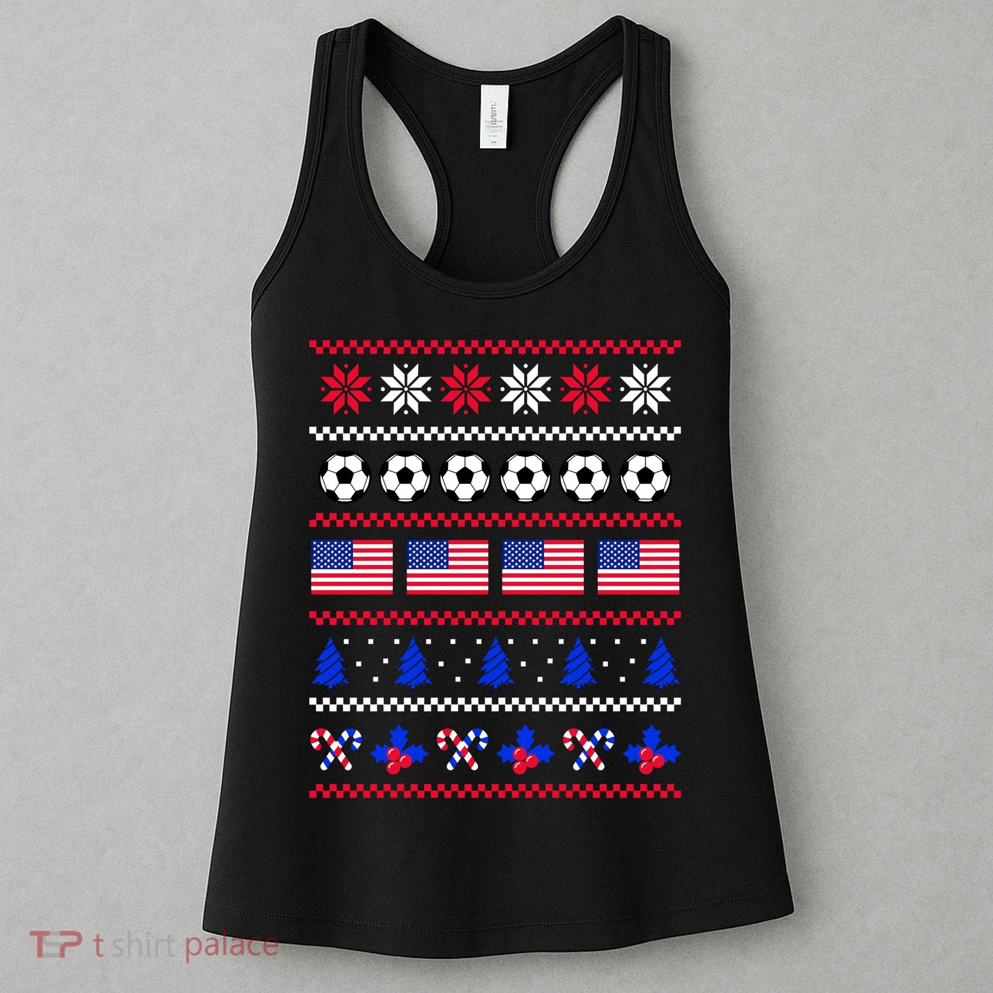 American Flag Soccer Ugly Christmas Sweater America USA Women's Tank Top