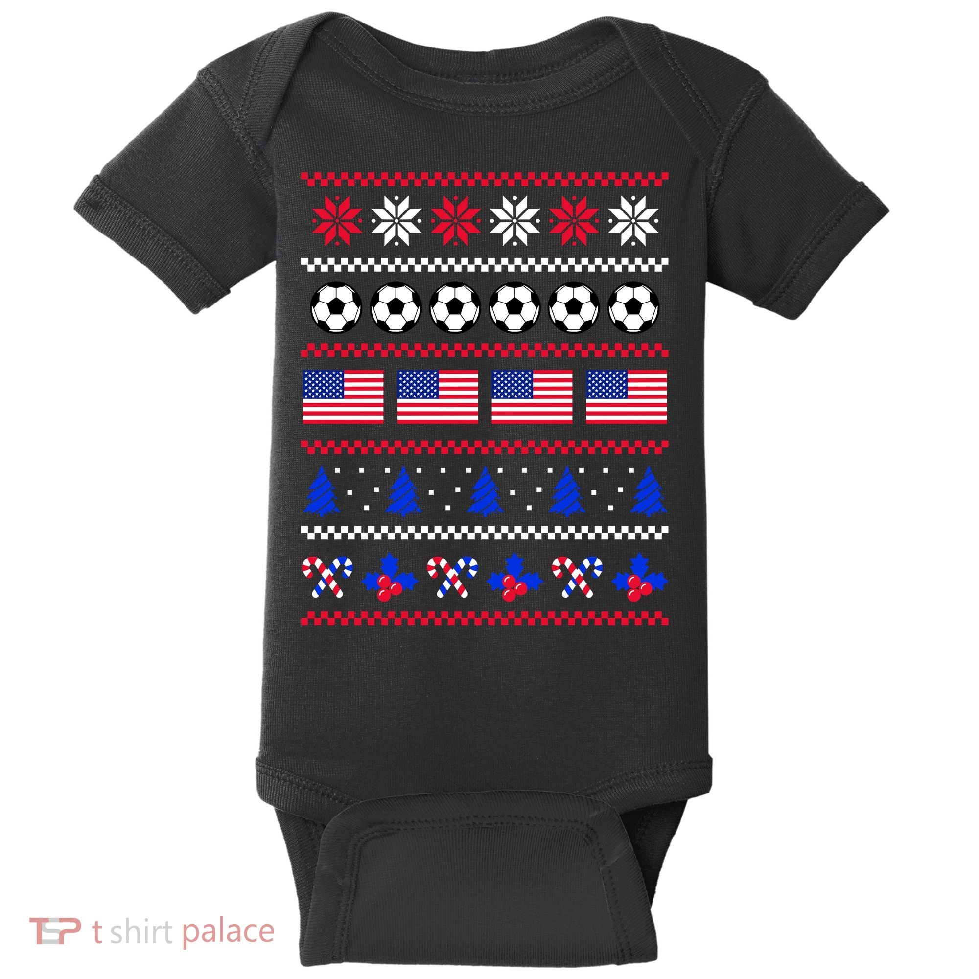 American Flag Soccer Ugly Christmas Sweater America USA Baby Bodysuit