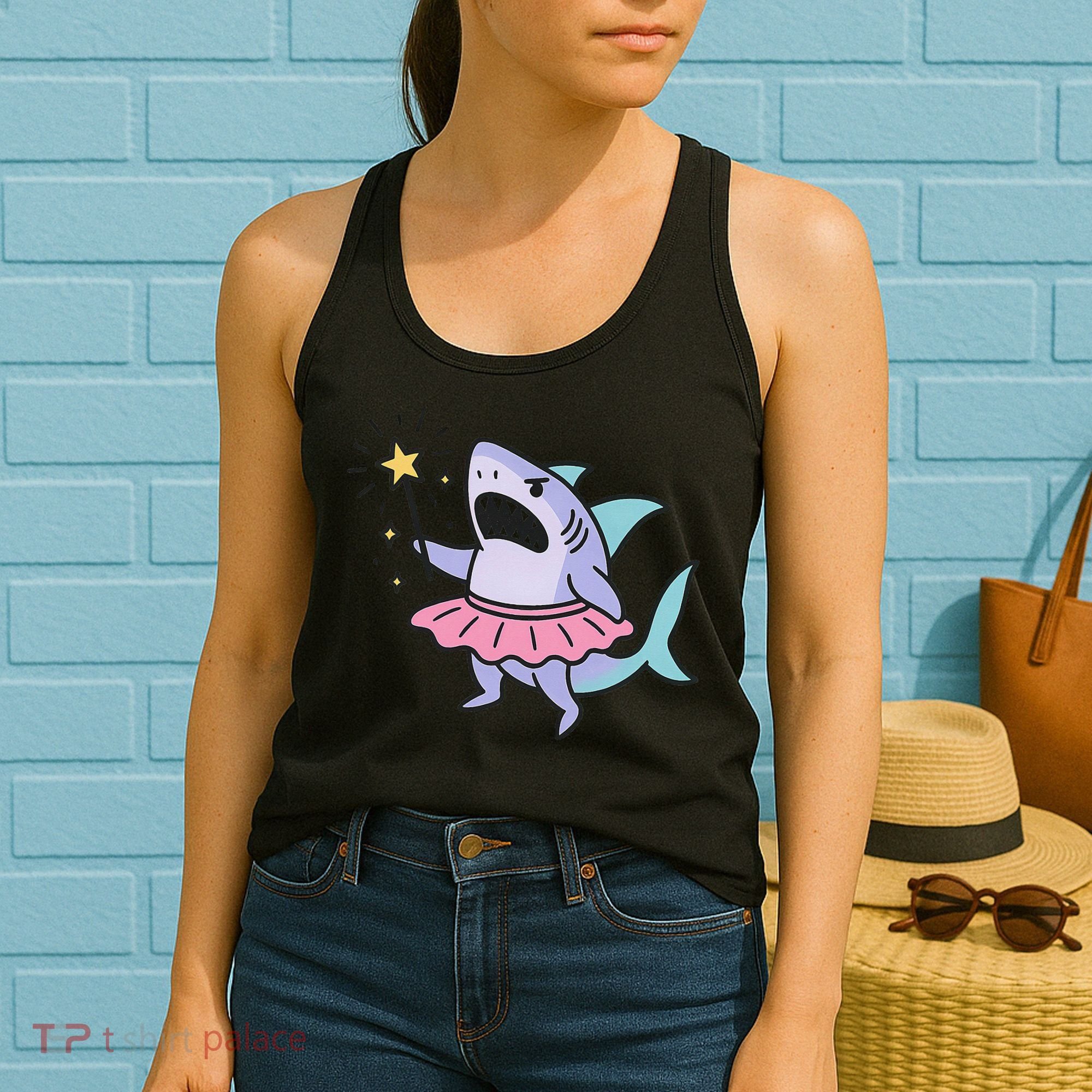 Angry Fairy Shark With Magic Wand And Tutu Art Women's Tank Top