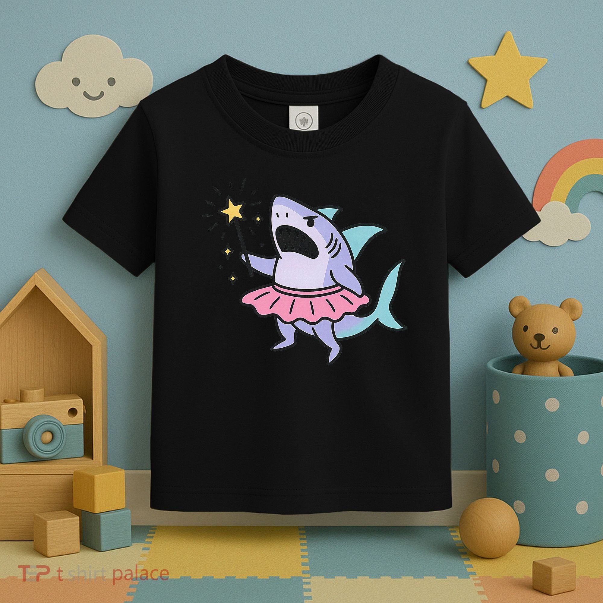 Angry Fairy Shark With Magic Wand And Tutu Art Toddler T-Shirt
