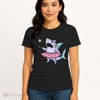 Angry Fairy Shark With Magic Wand And Tutu Art Women's T-Shirt thumb 4