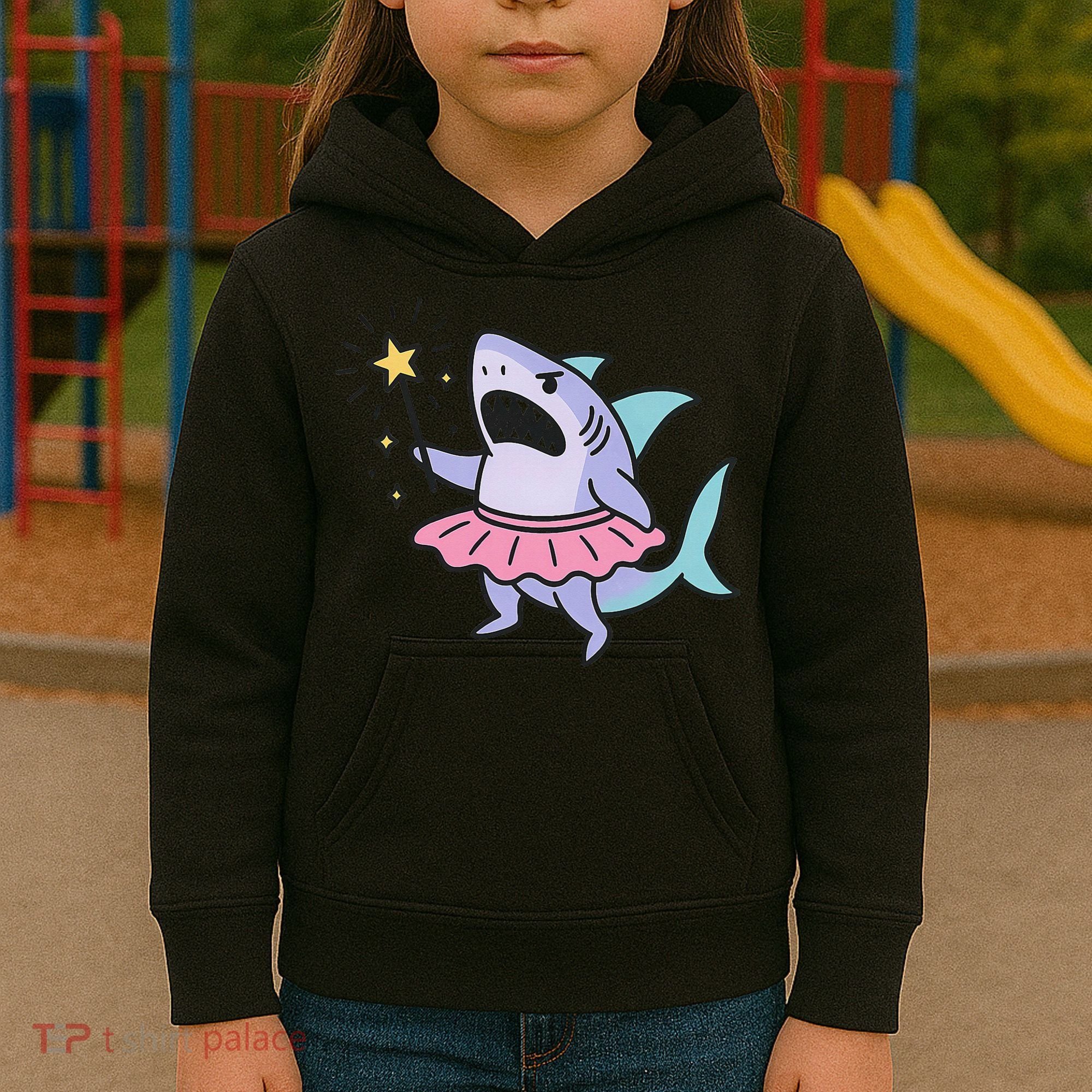Angry Fairy Shark With Magic Wand And Tutu Art Kids Hoodie
