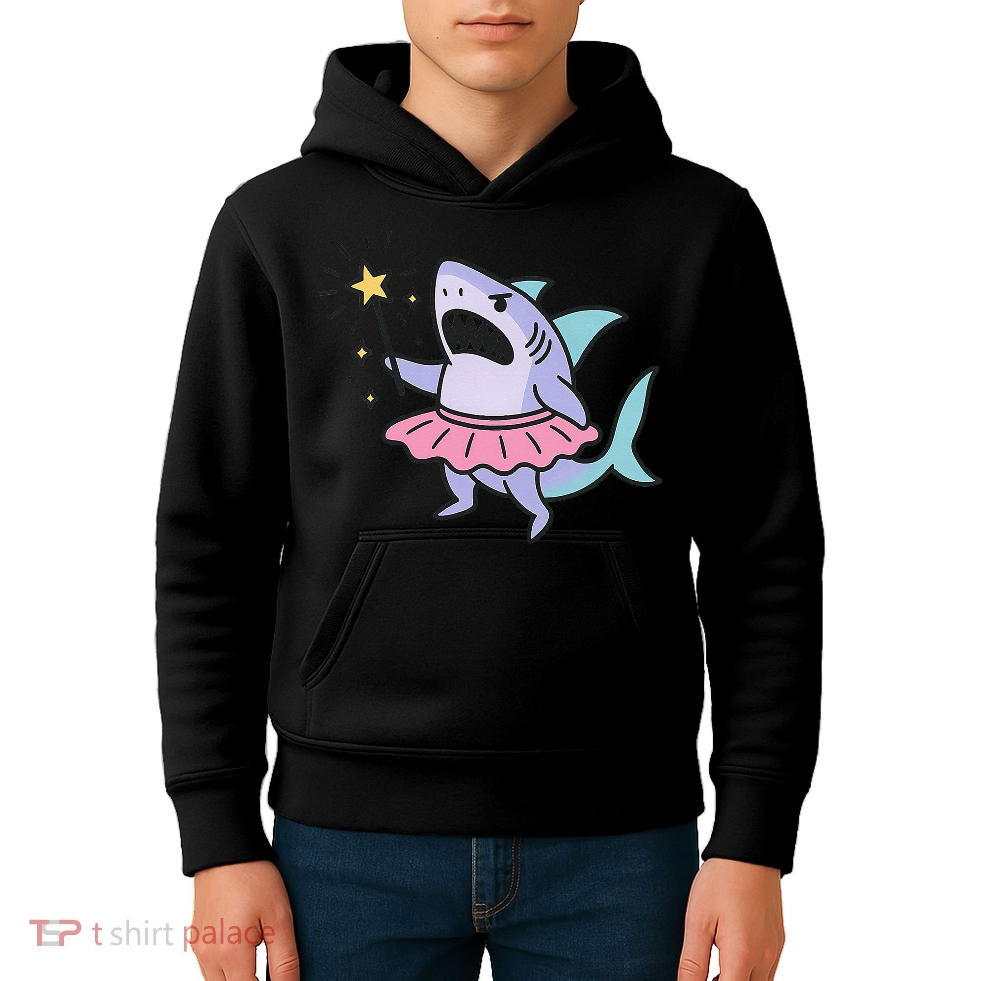 Angry Fairy Shark With Magic Wand And Tutu Art Kids Hoodie