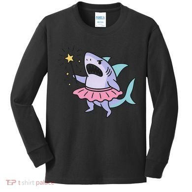 Angry Fairy Shark With Magic Wand And Tutu Art Kids Long Sleeve Shirt
