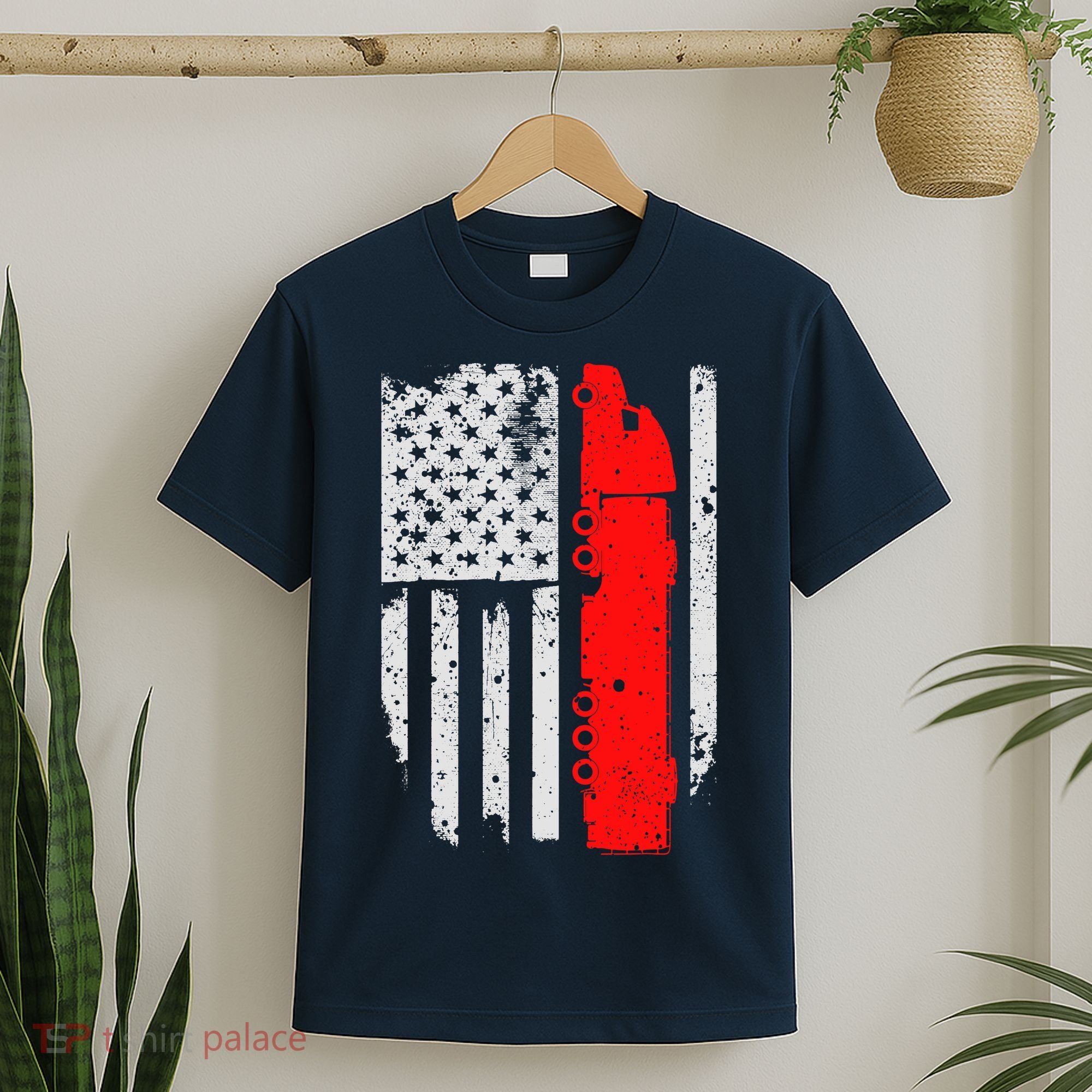 American Flag Semi Truck Driver Patriotic 18 Wheeler Trucker T-Shirt
