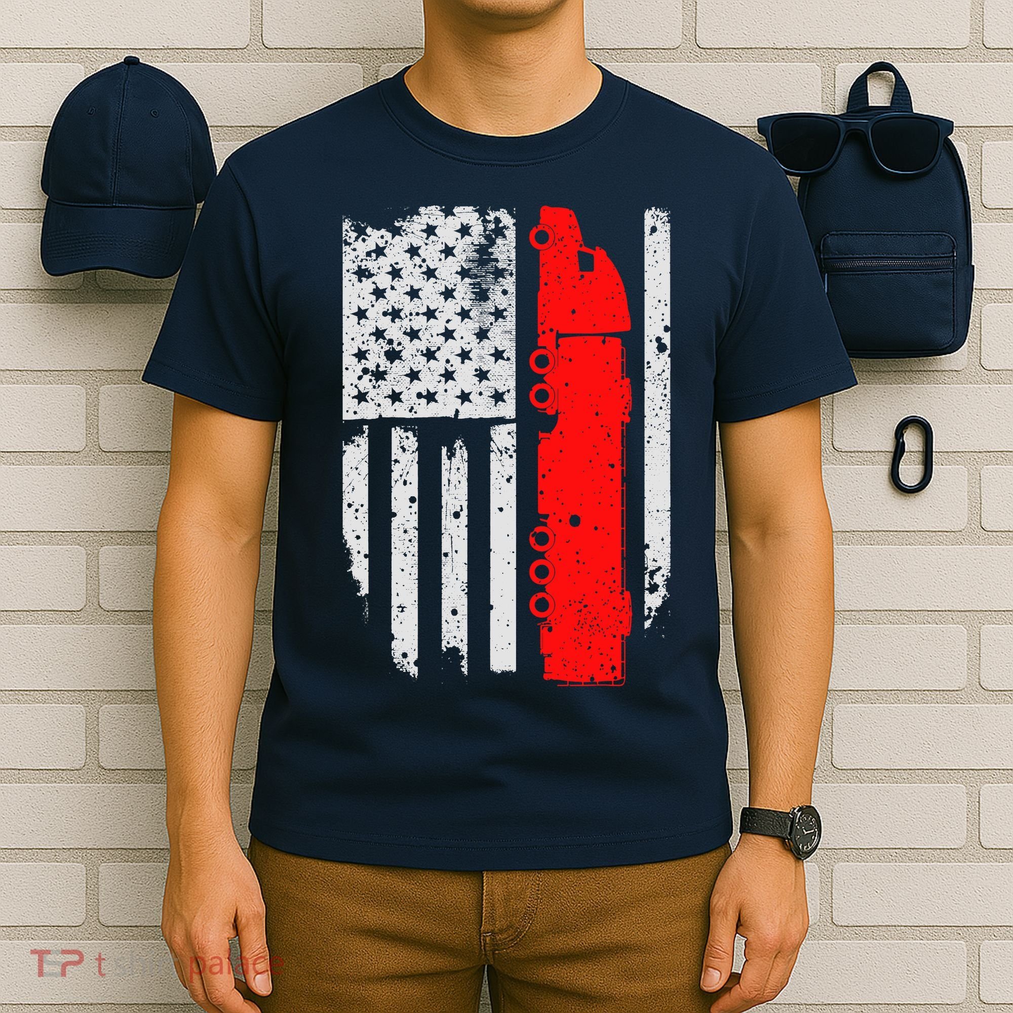 American Flag Semi Truck Driver Patriotic 18 Wheeler Trucker T-Shirt