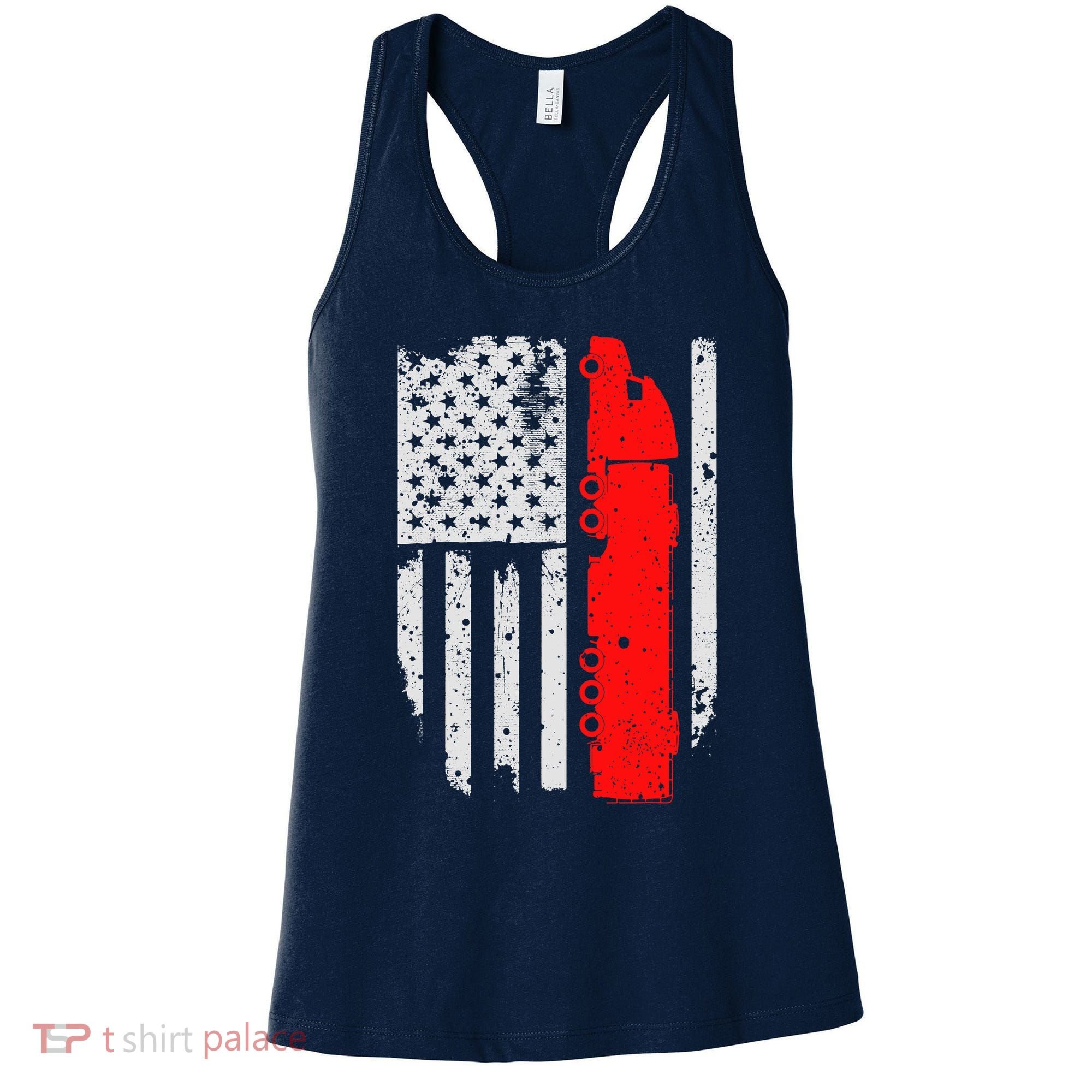 American Flag Semi Truck Driver Patriotic 18 Wheeler Trucker Women's Tank Top
