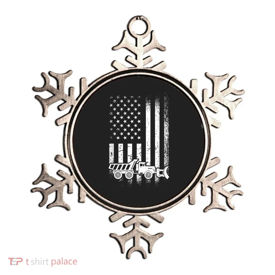 American Flag Snow Plow Driver, Snow Plowing Ornament