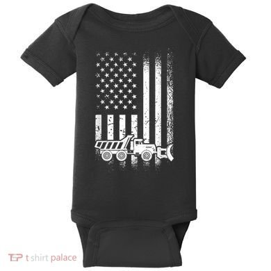 American Flag Snow Plow Driver, Snow Plowing Baby Bodysuit