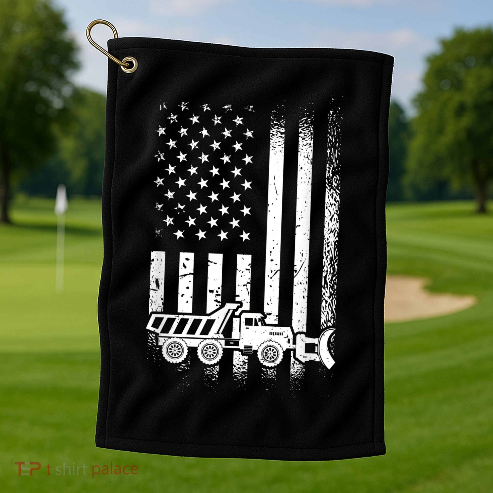 American Flag Snow Plow Driver, Snow Plowing Golf Towel