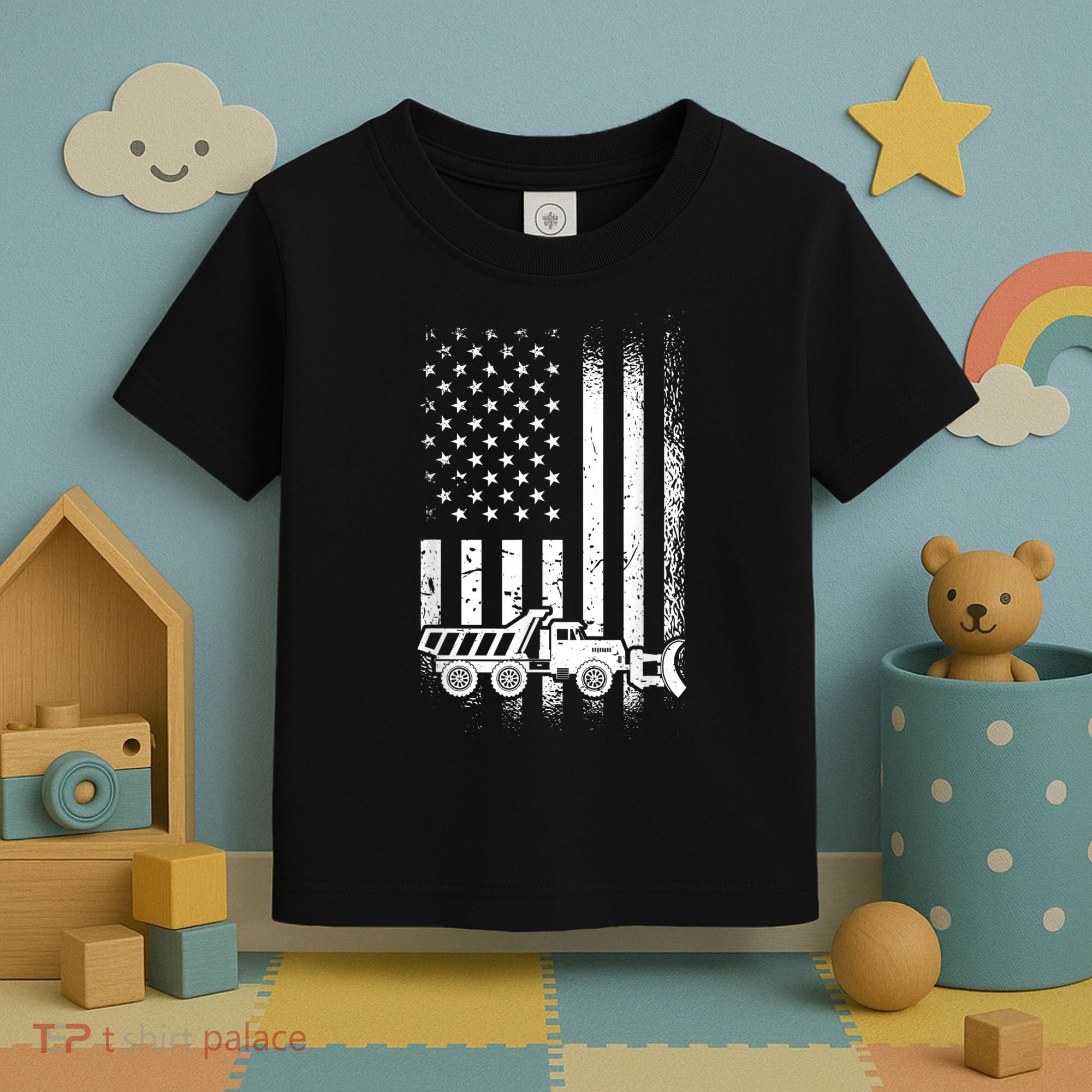 American Flag Snow Plow Driver, Snow Plowing Toddler T-Shirt