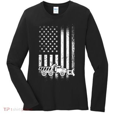 American Flag Snow Plow Driver, Snow Plowing Women's Long Sleeve Shirt